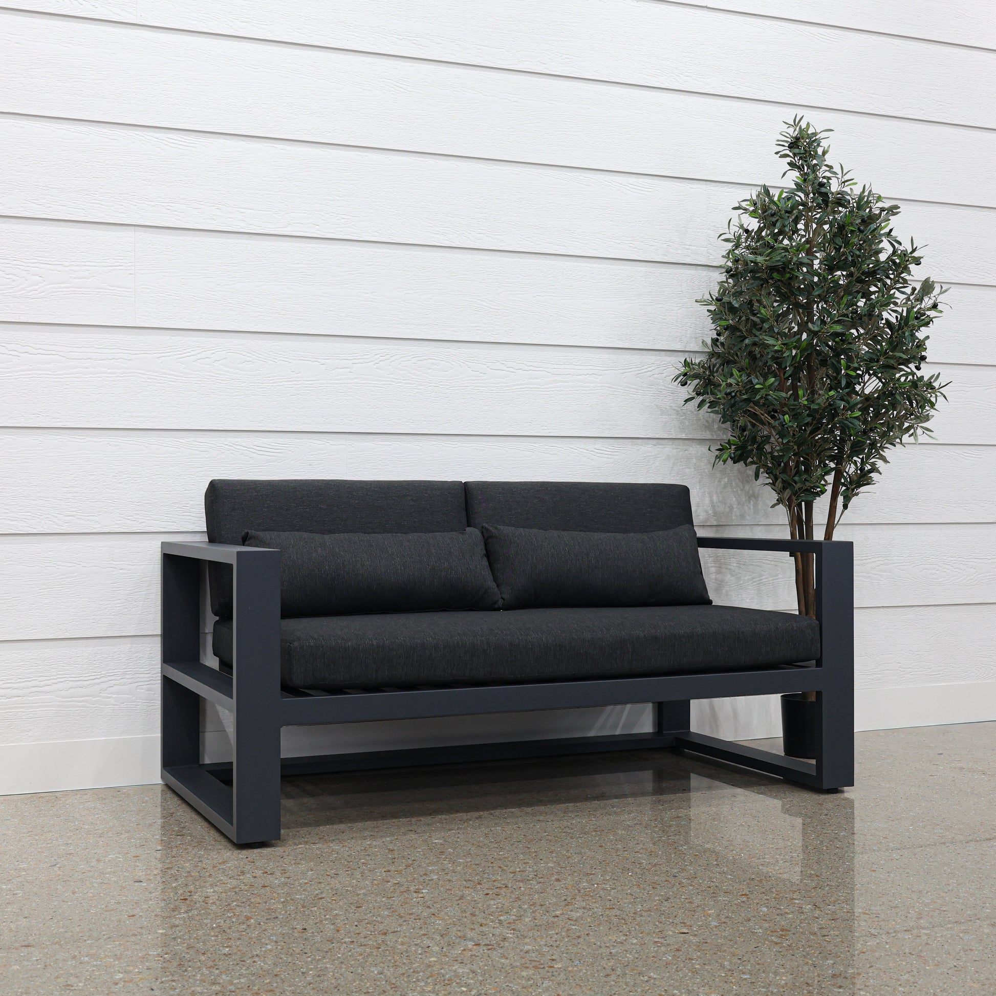 Mildura 2 Seater - Charcoal w/ Denim Grey Cushions