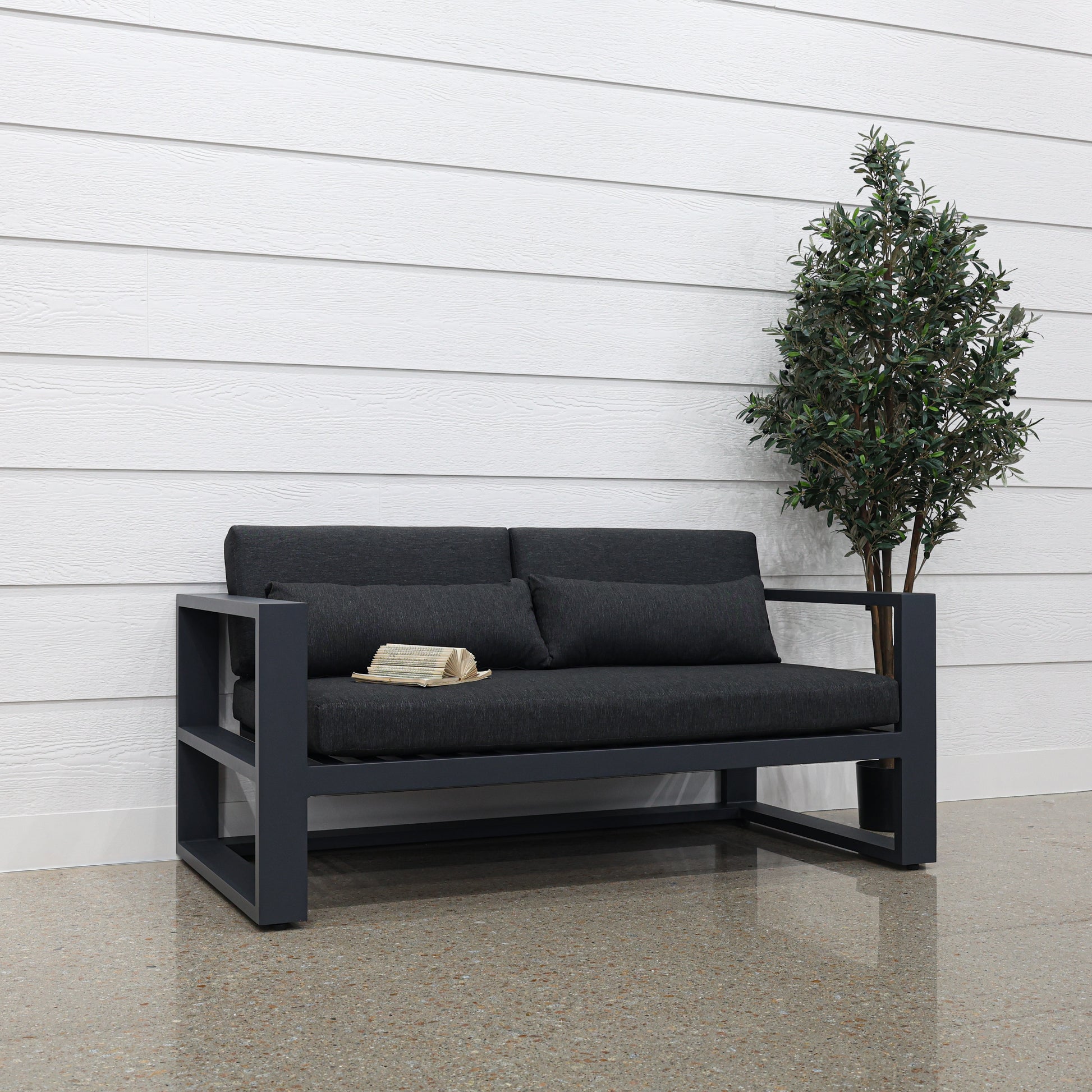 Mildura 2 Seater - Charcoal w/ Denim Grey Cushions