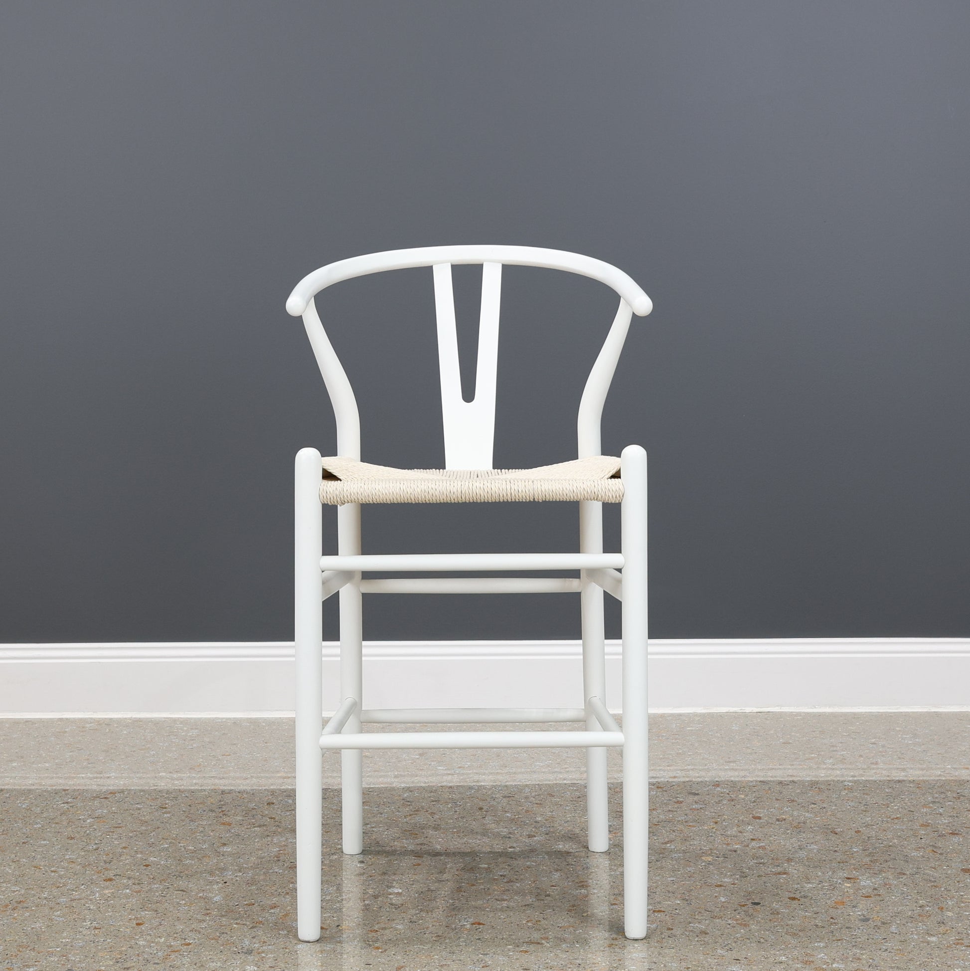 Wishbone Bar Stool - White w/ Natural Seat