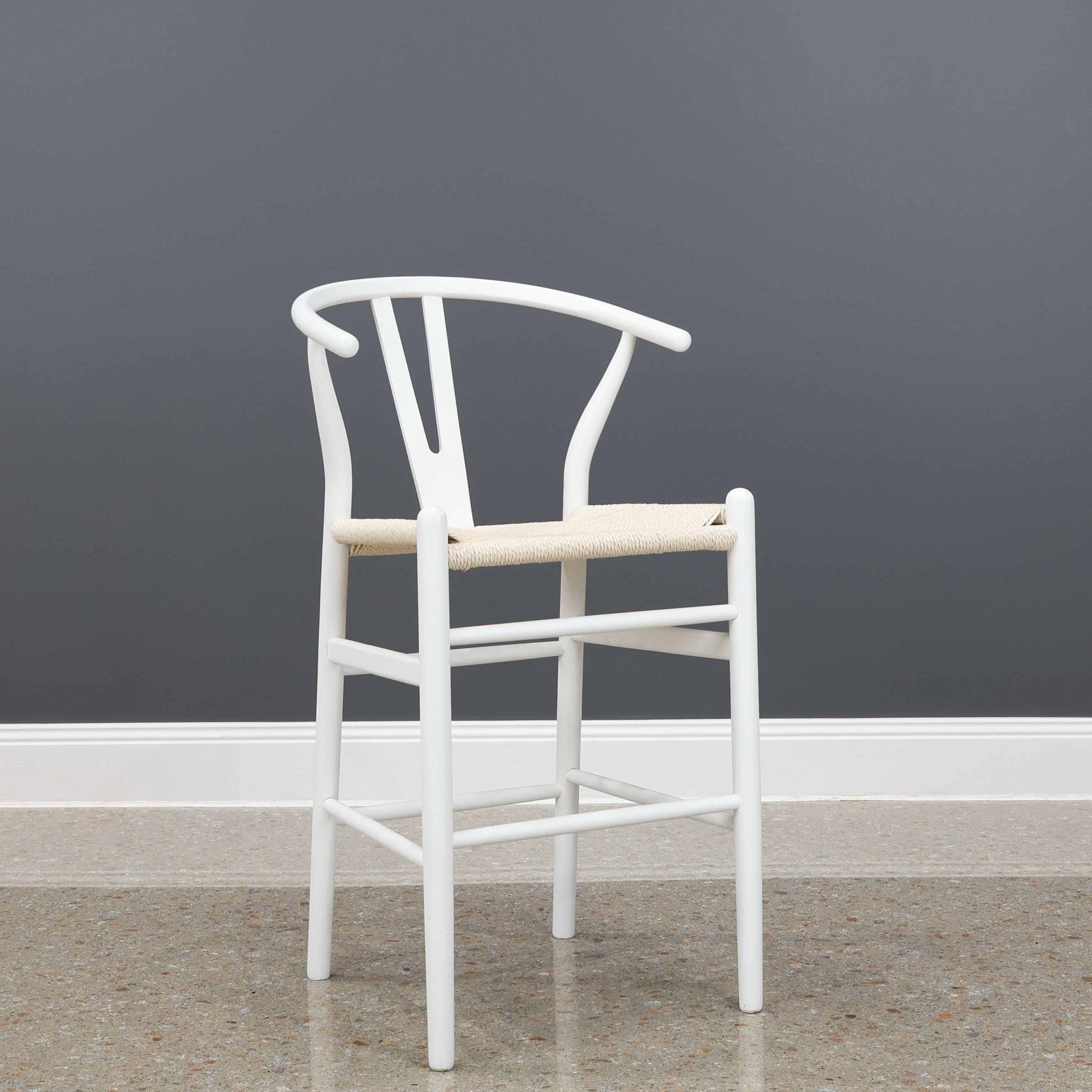 Wishbone Bar Stool - White w/ Natural Seat