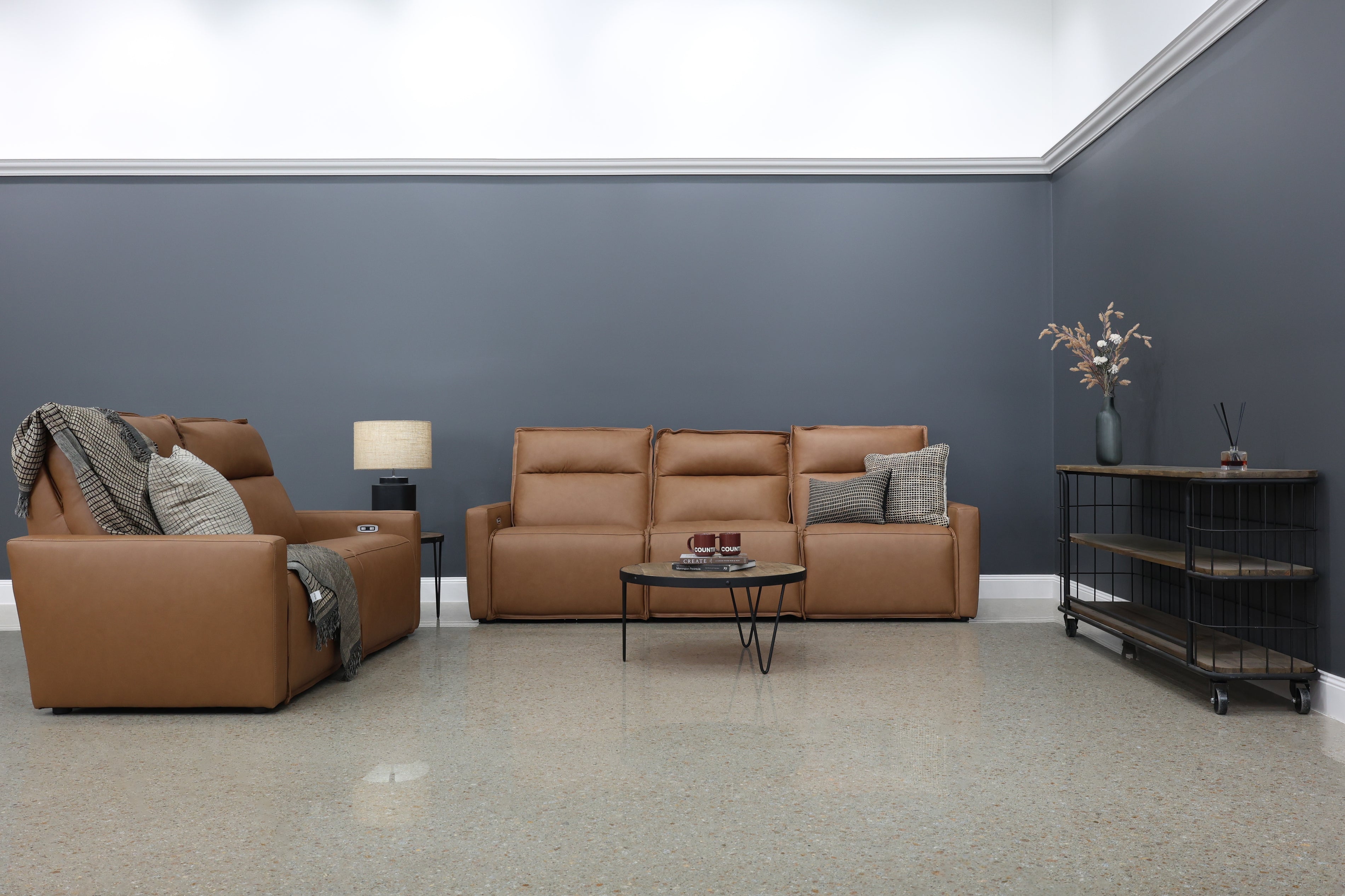 Bathurst Electric Reclining Sofa - Tan Leather