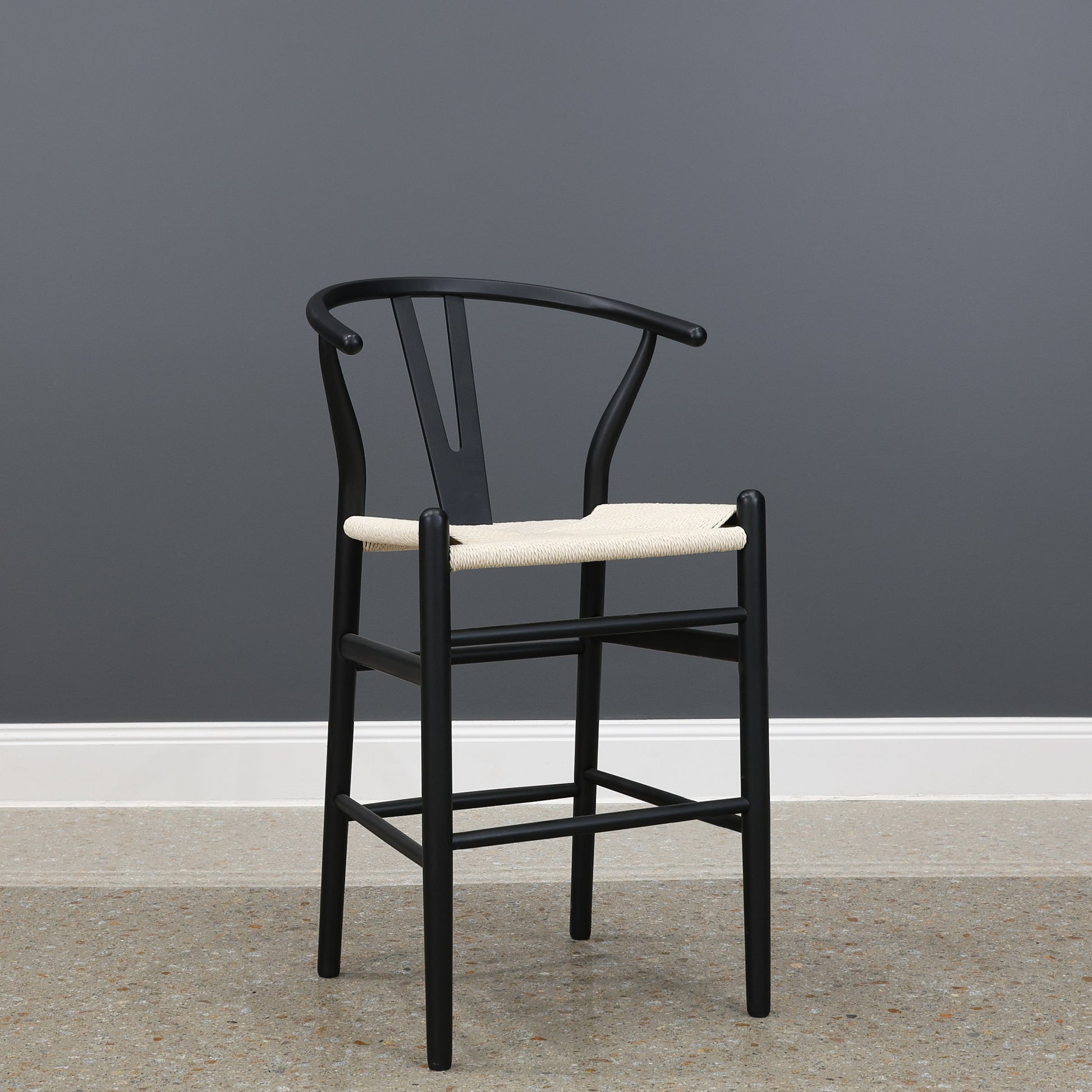 Wishbone Bar Stool Black w/ Natural Seat – McPhails Furniture