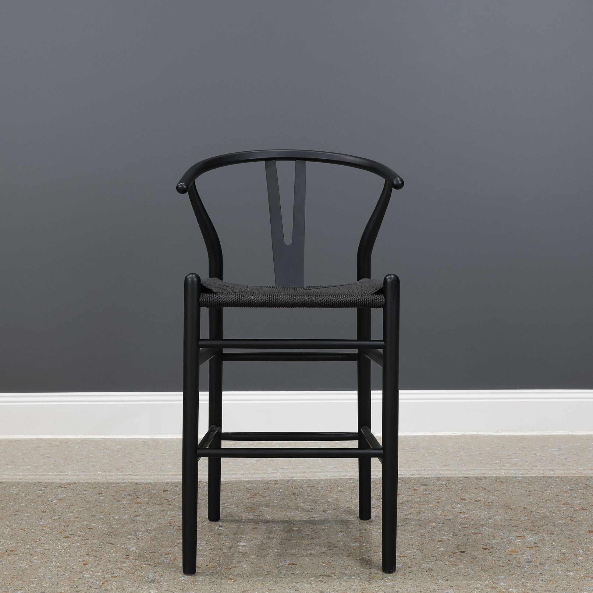 Wishbone Bar Stool - Black w/ Black Seat