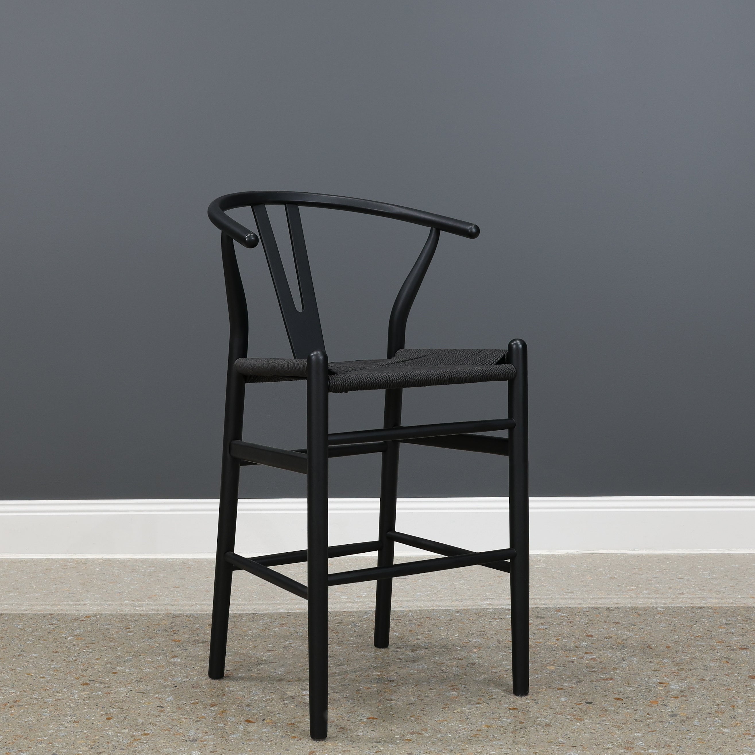 Wishbone Bar Stool - Black w/ Black Seat