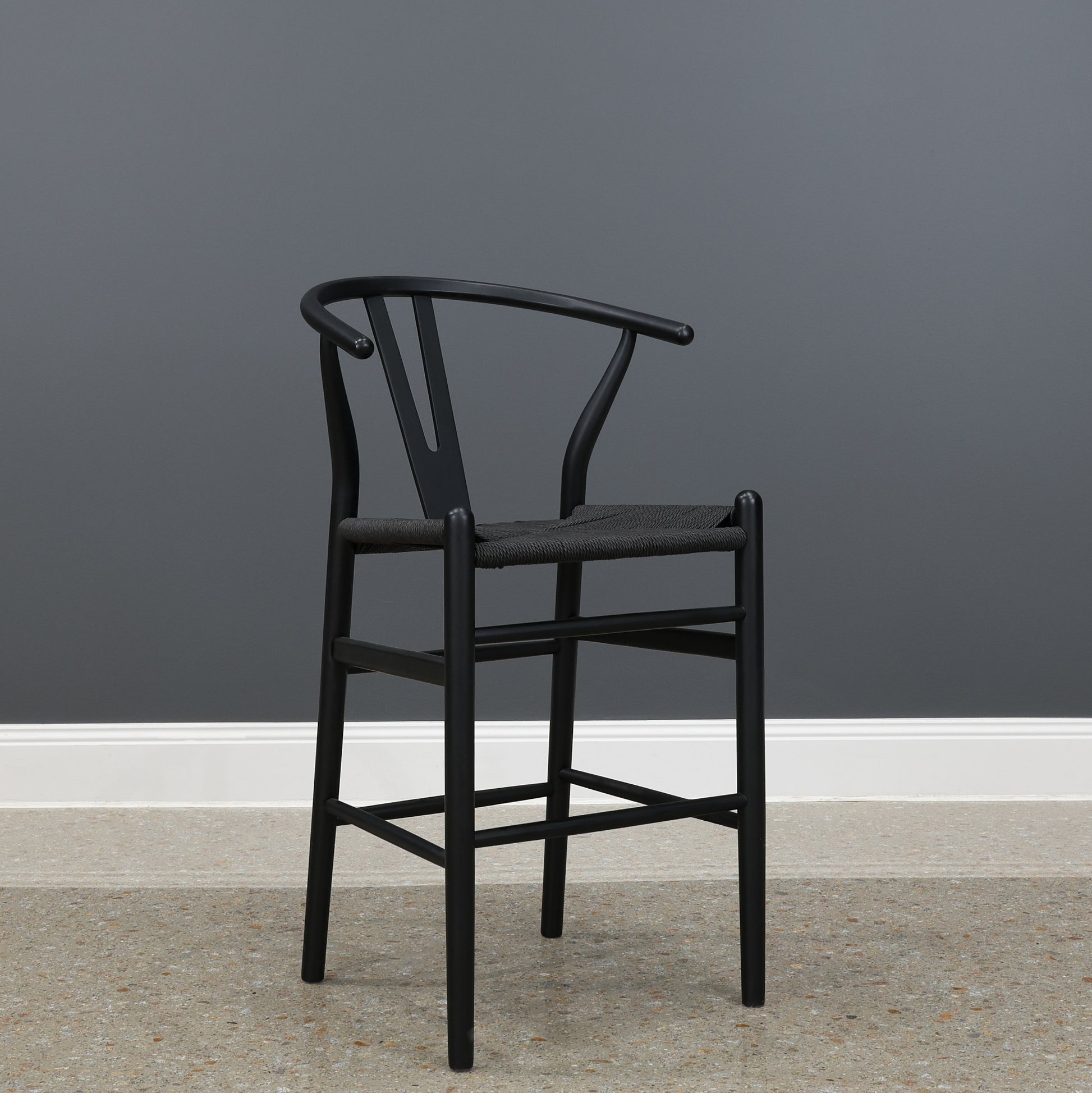 Wishbone Bar Stool - Black w/ Black Seat