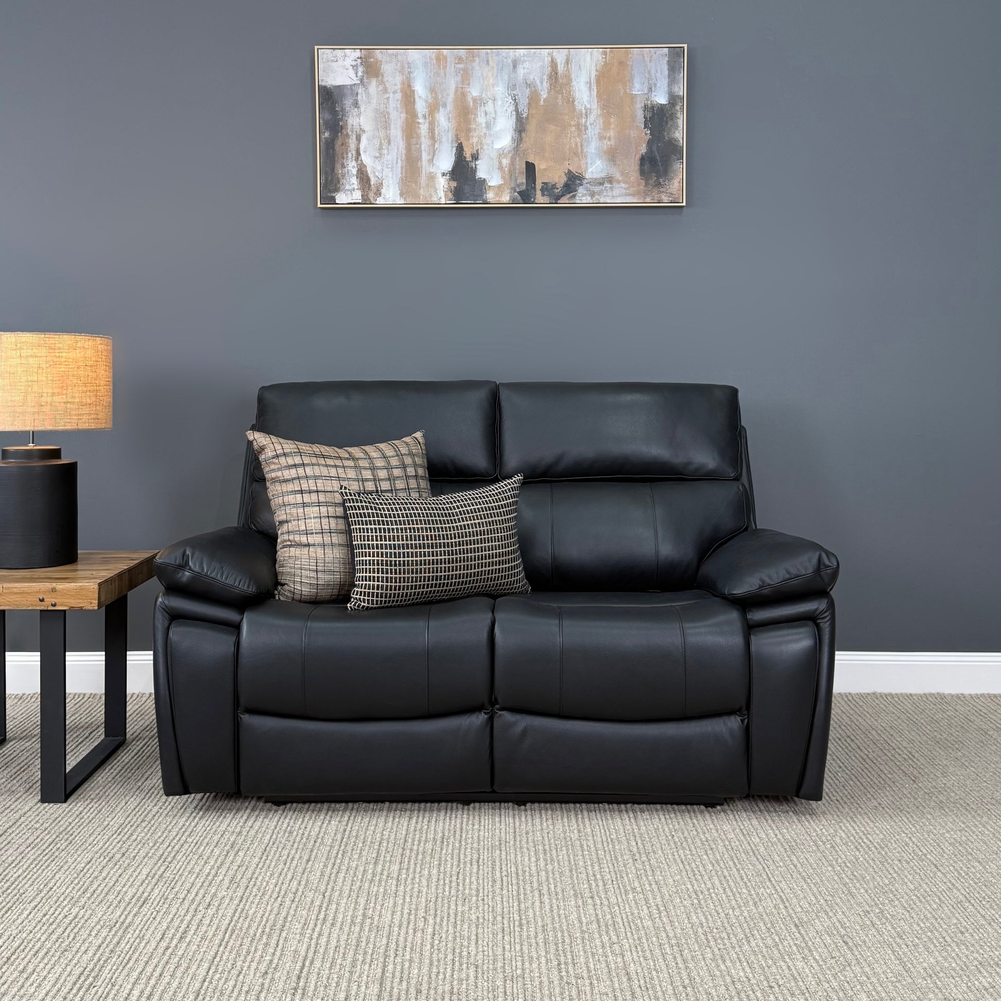 Parkes 2 Seater Electric Sofa - Black Leather