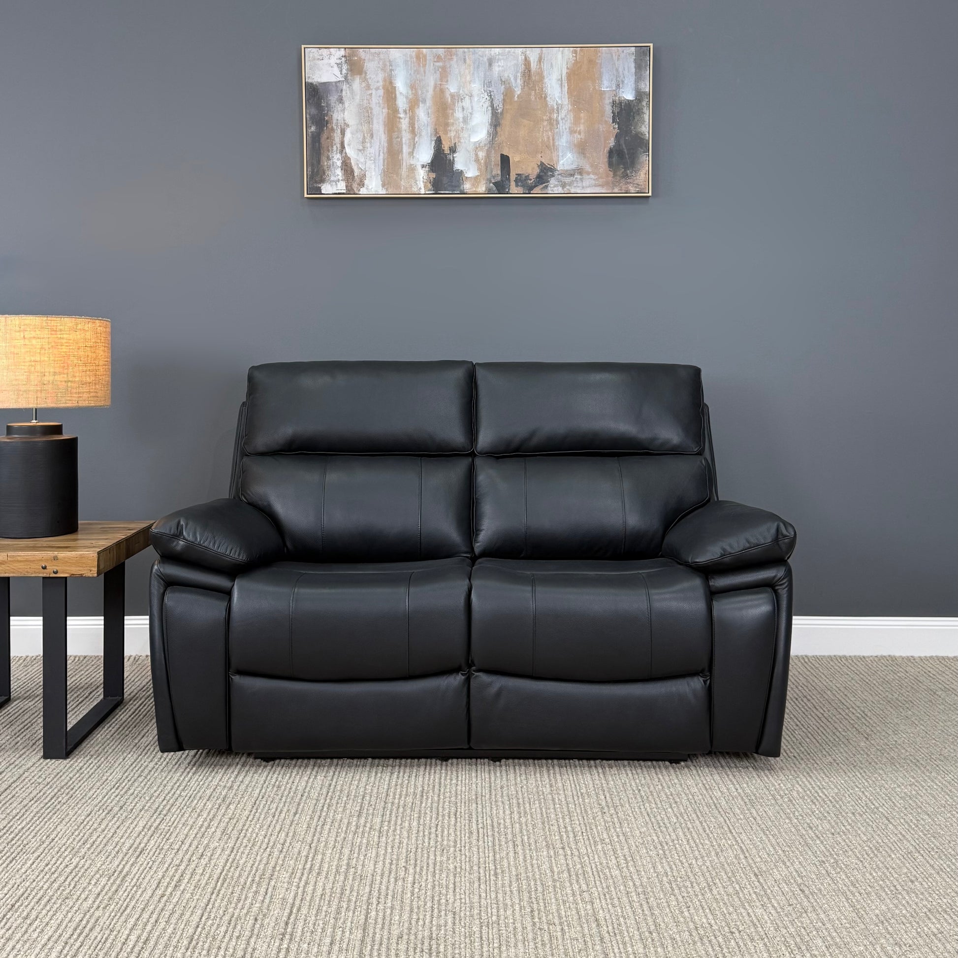 Parkes 2 Seater Electric Sofa - Black Leather