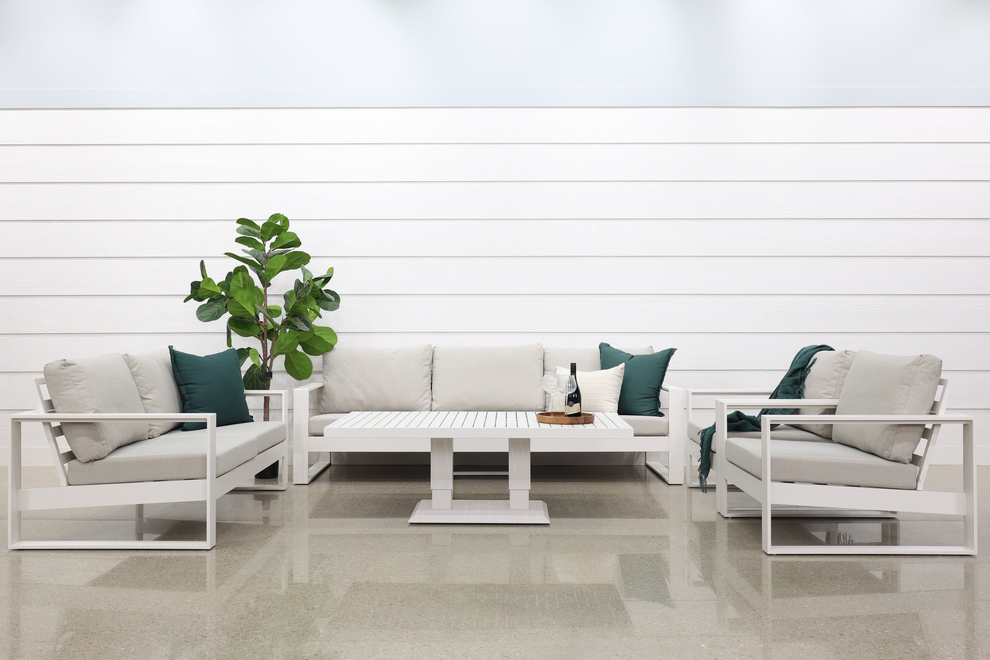 Palm Cove 5 Piece Lounge Set - White w/ Light Grey Cushions