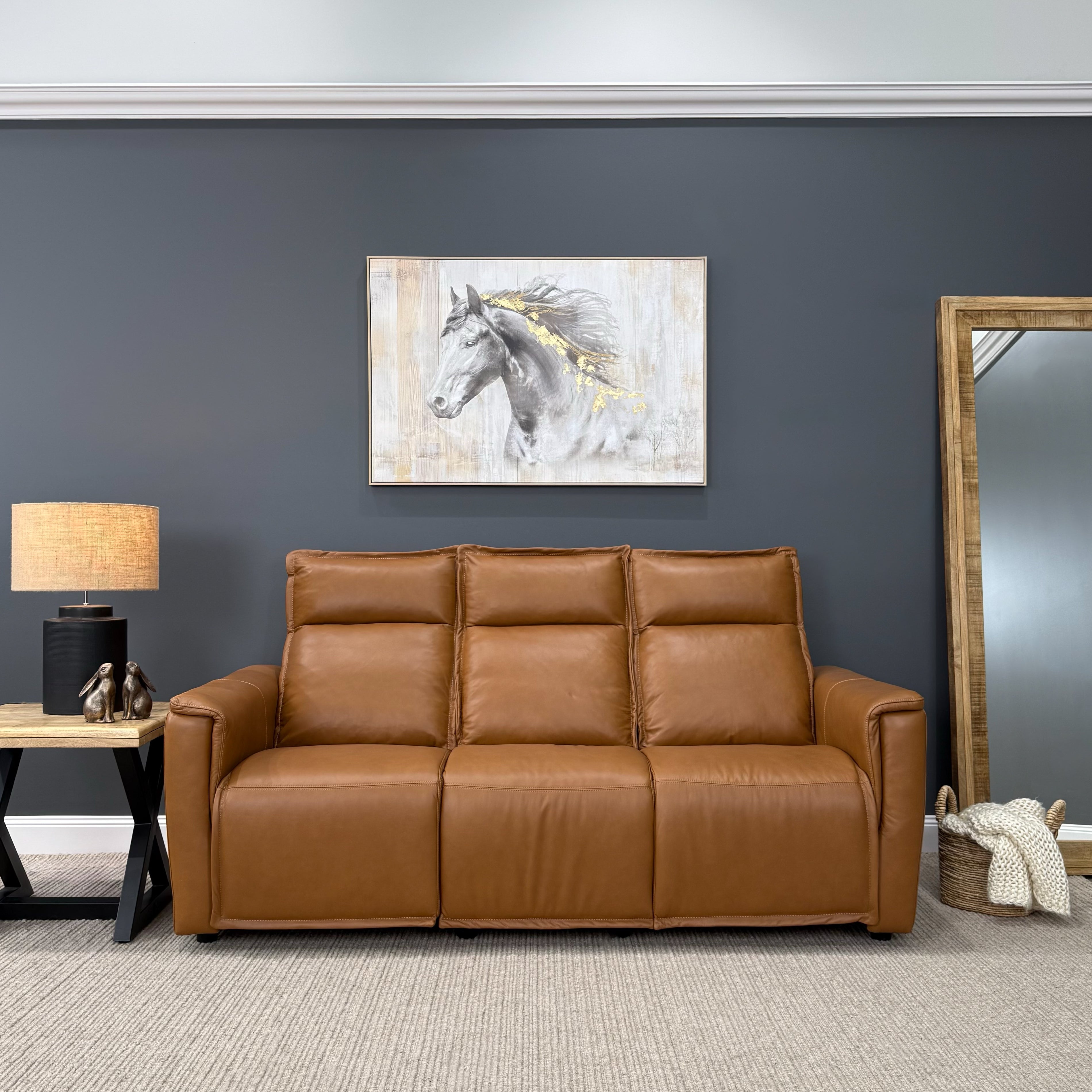 Kialla Electric Reclining 3 Seater - Tan Leather