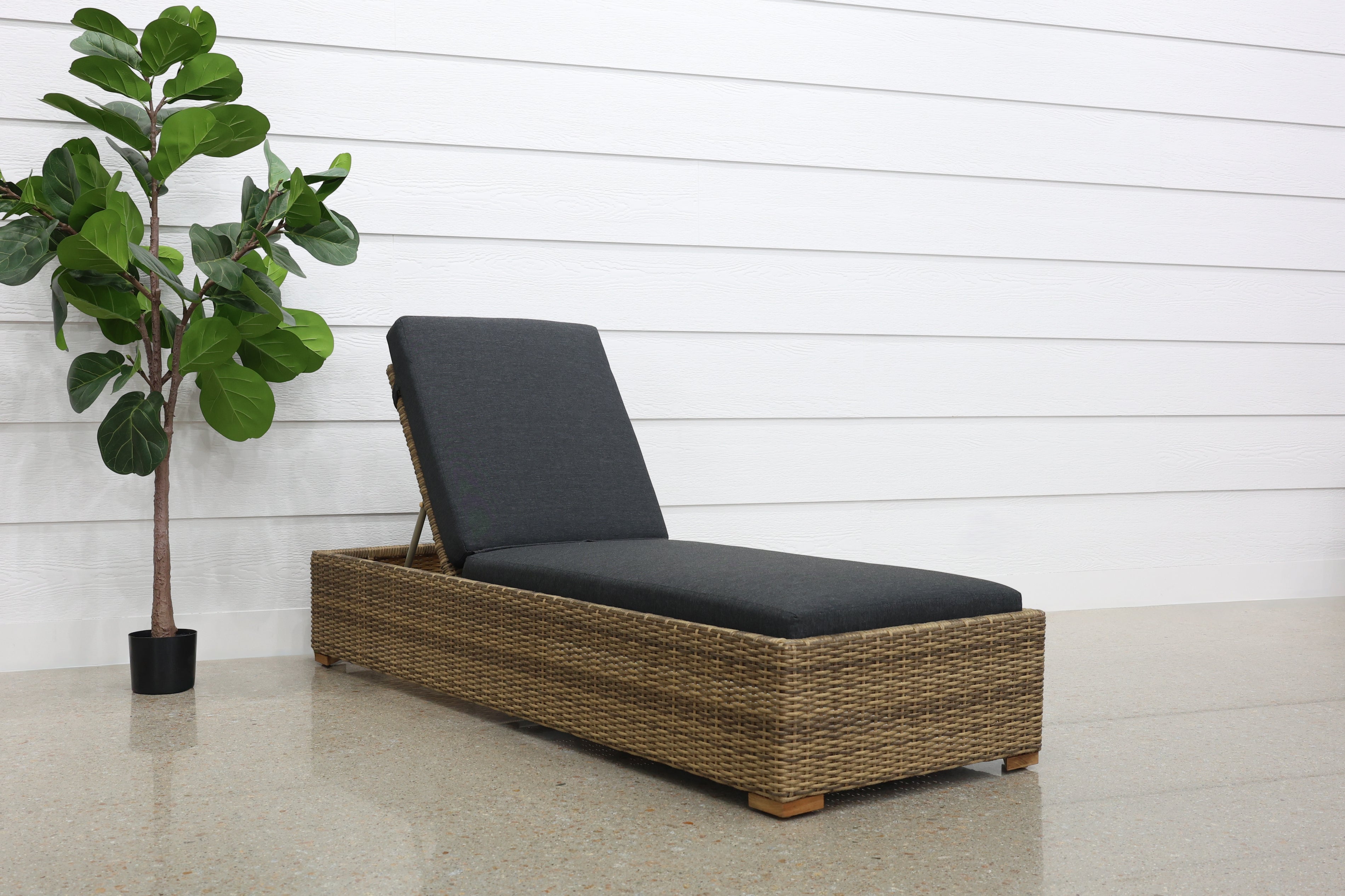 Portsea Single Sun Lounge - Brushed Wheat w/ Denim Grey Cushion