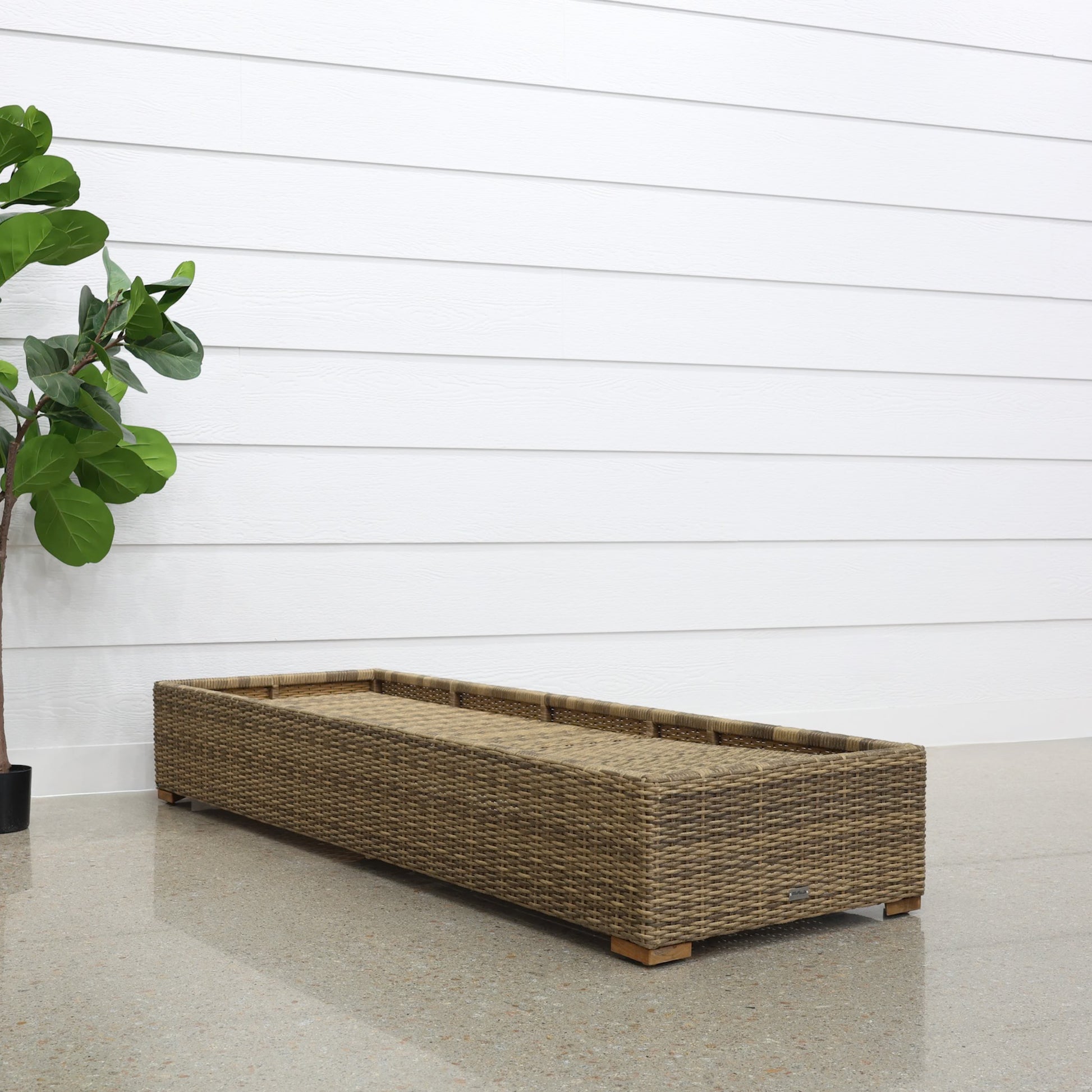 Portsea Single Sun Lounge - Brushed Wheat w/ Denim Grey Cushion