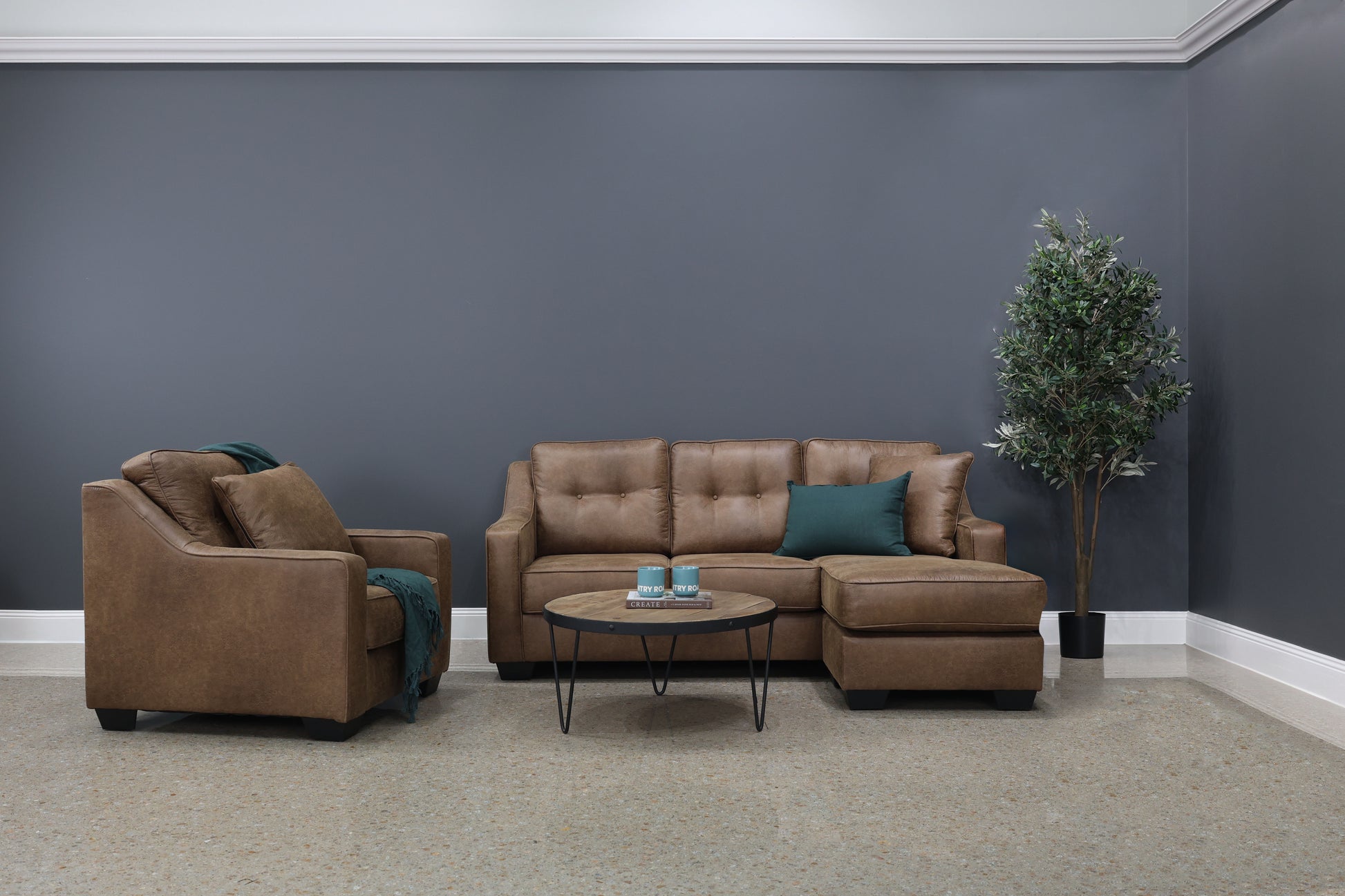 Victoria Sofa Chaise - Tan Leather Air
