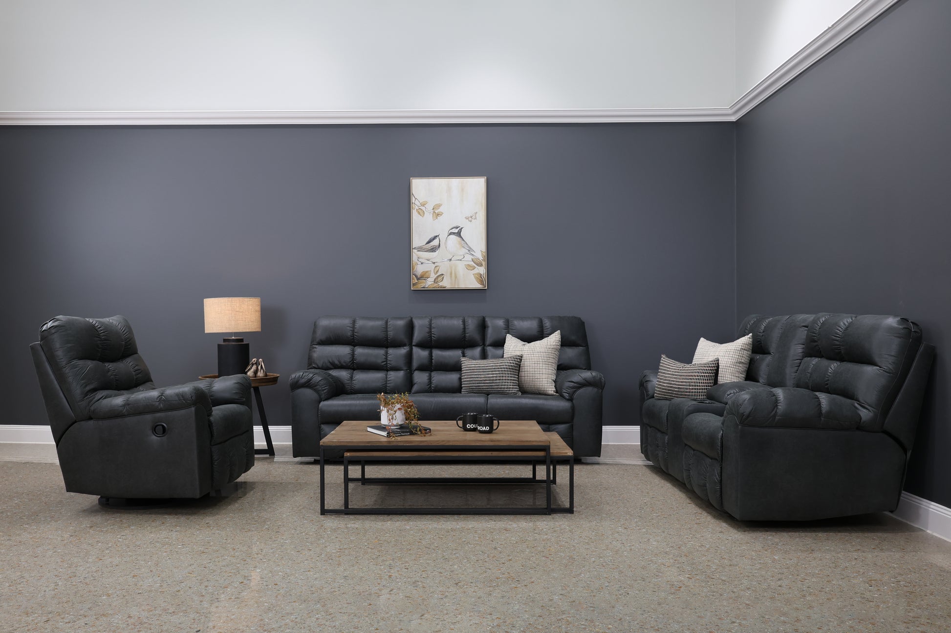 Waldara Reclining Sofa w/ Drop Down Table - Charcoal