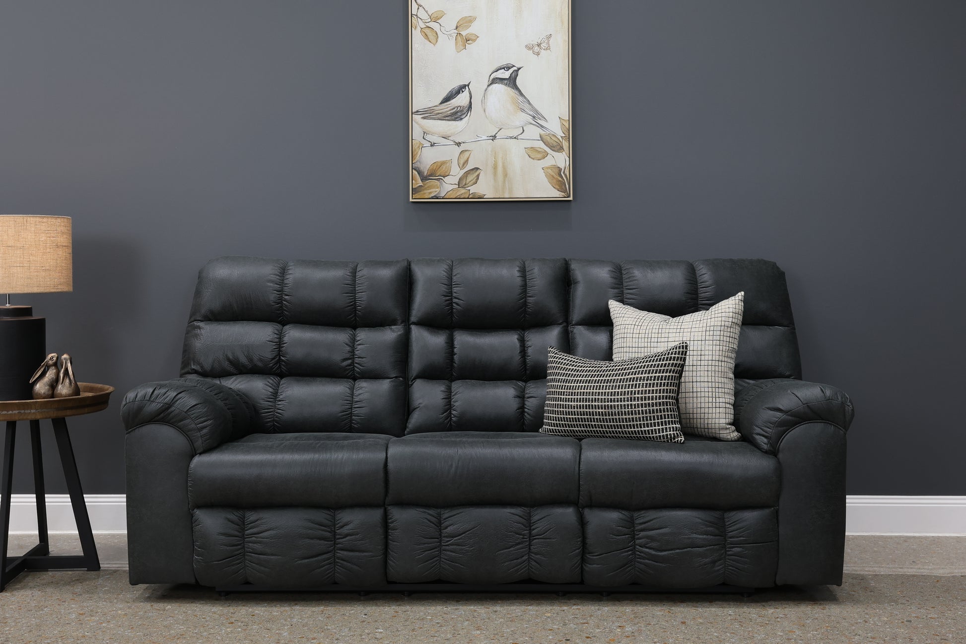 Waldara Reclining Sofa w/ Drop Down Table - Charcoal