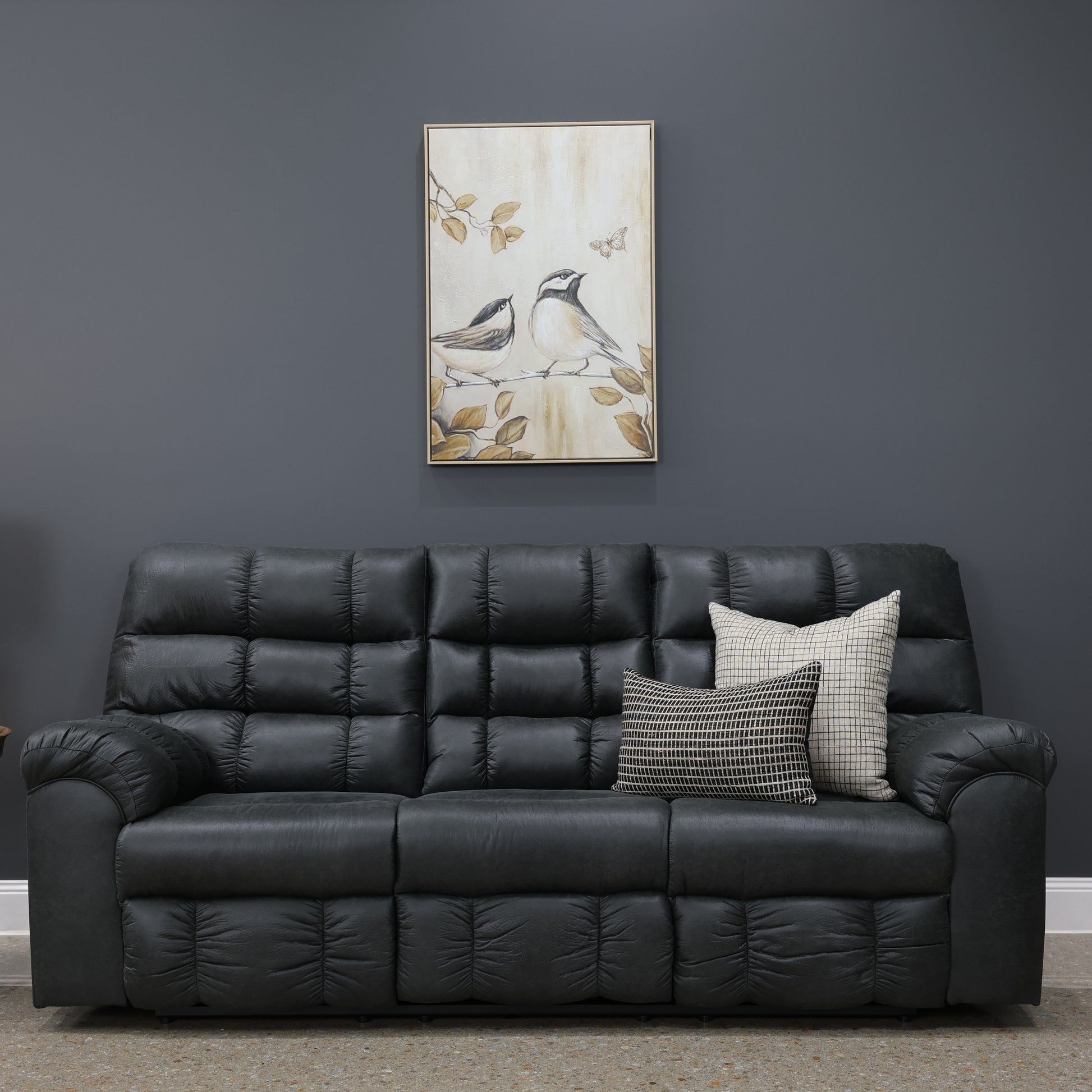 Waldara Reclining Sofa w/ Drop Down Table - Charcoal
