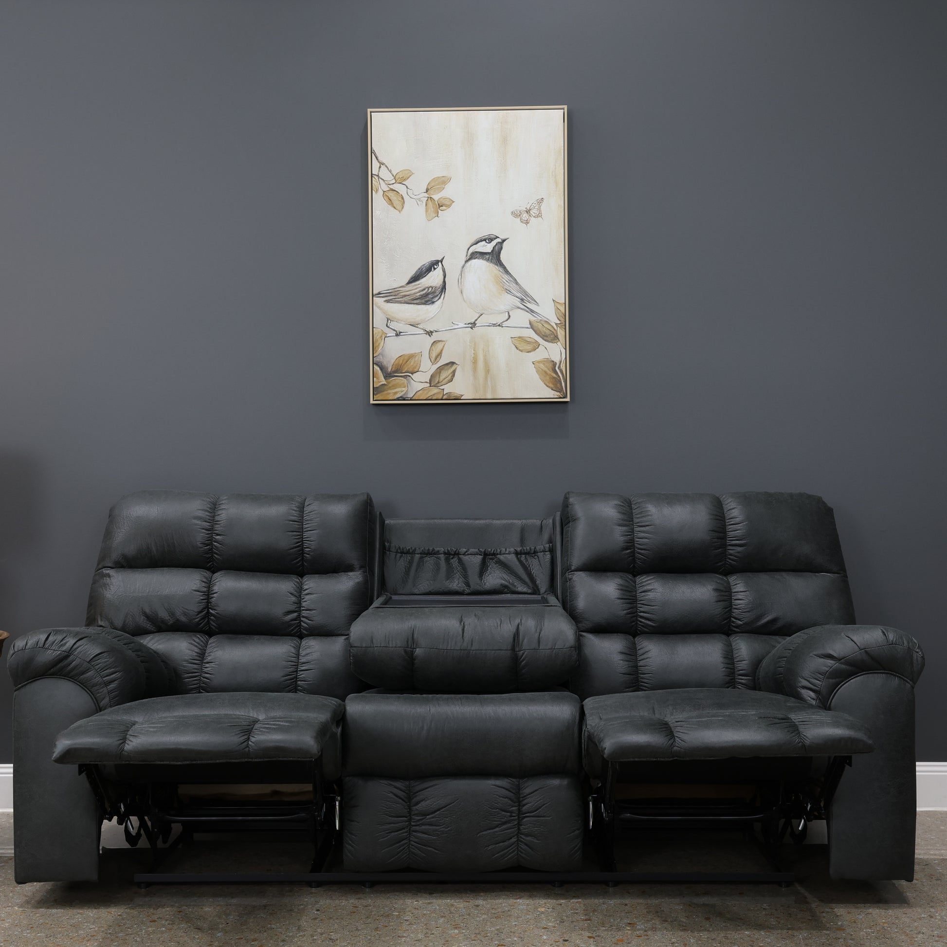 Waldara Reclining Sofa w/ Drop Down Table - Charcoal