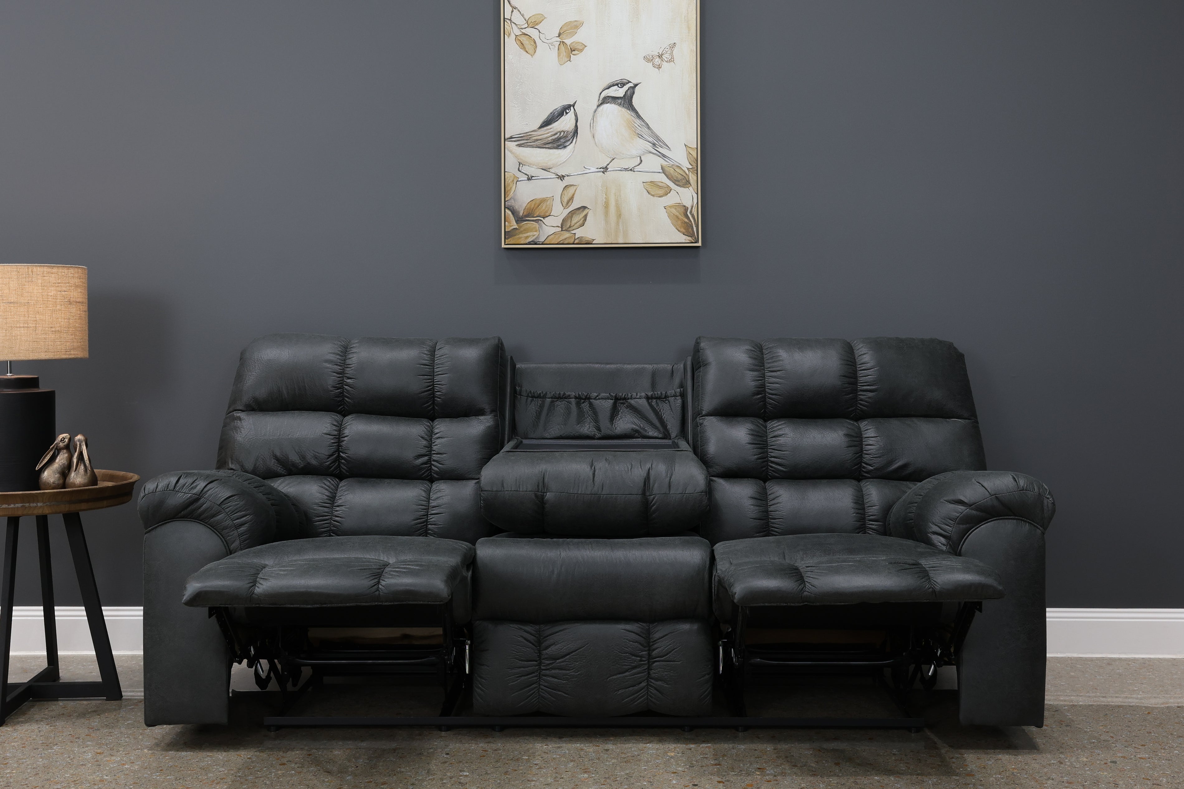 Waldara Reclining Sofa w/ Drop Down Table - Charcoal