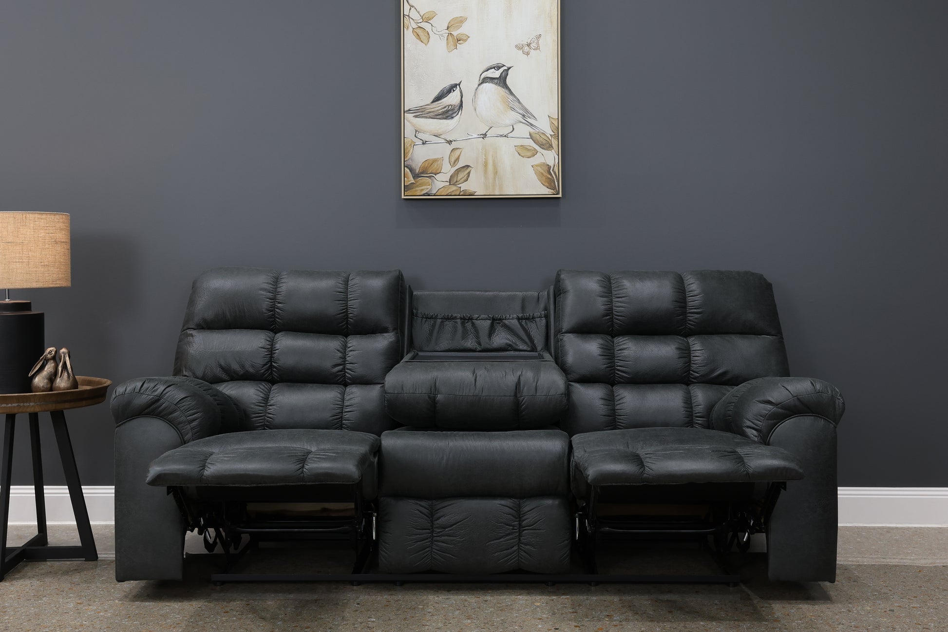 Waldara Reclining Sofa w/ Drop Down Table - Charcoal