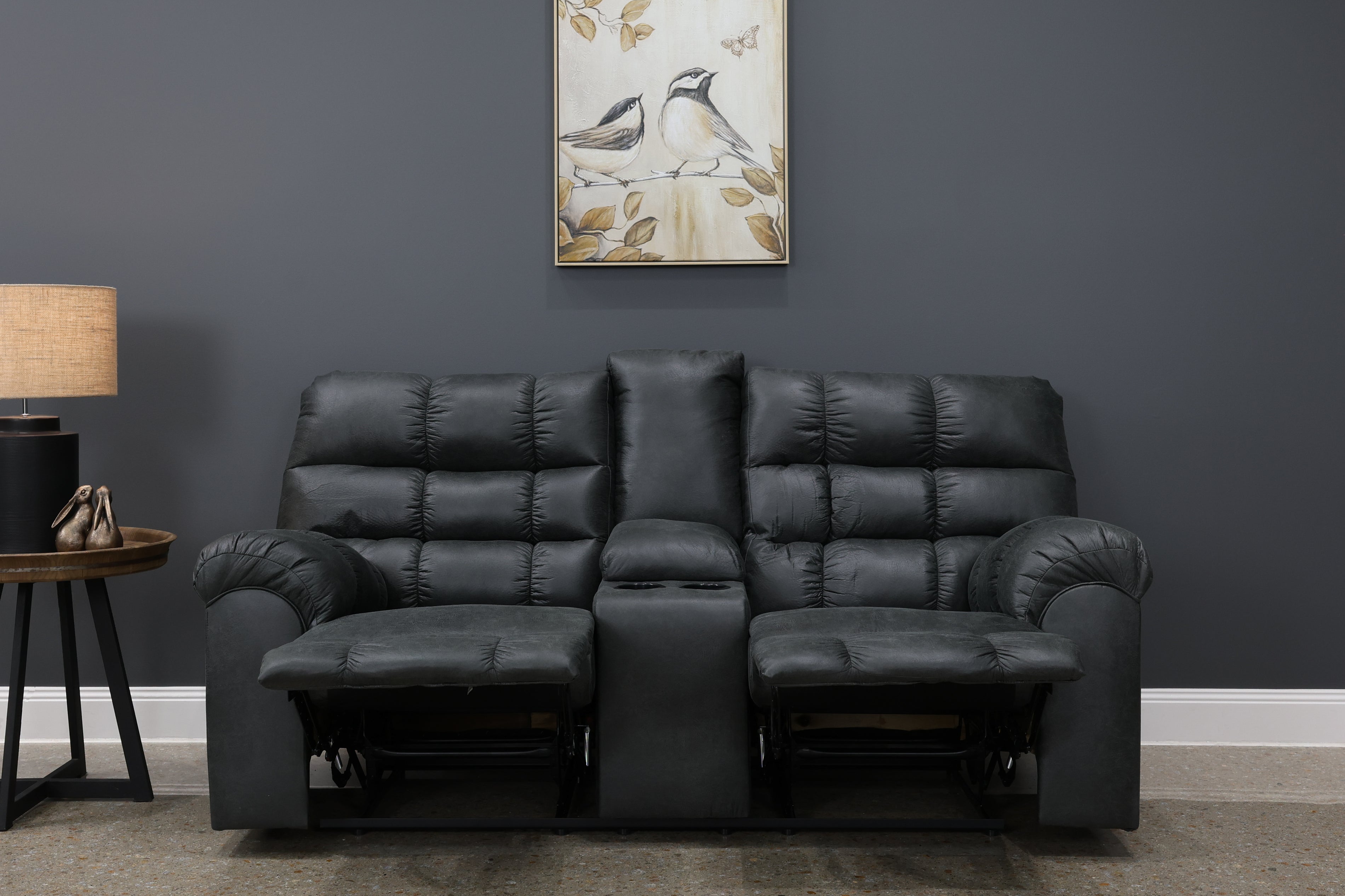 Waldara Reclining Loveseat w/ Console - Charcoal