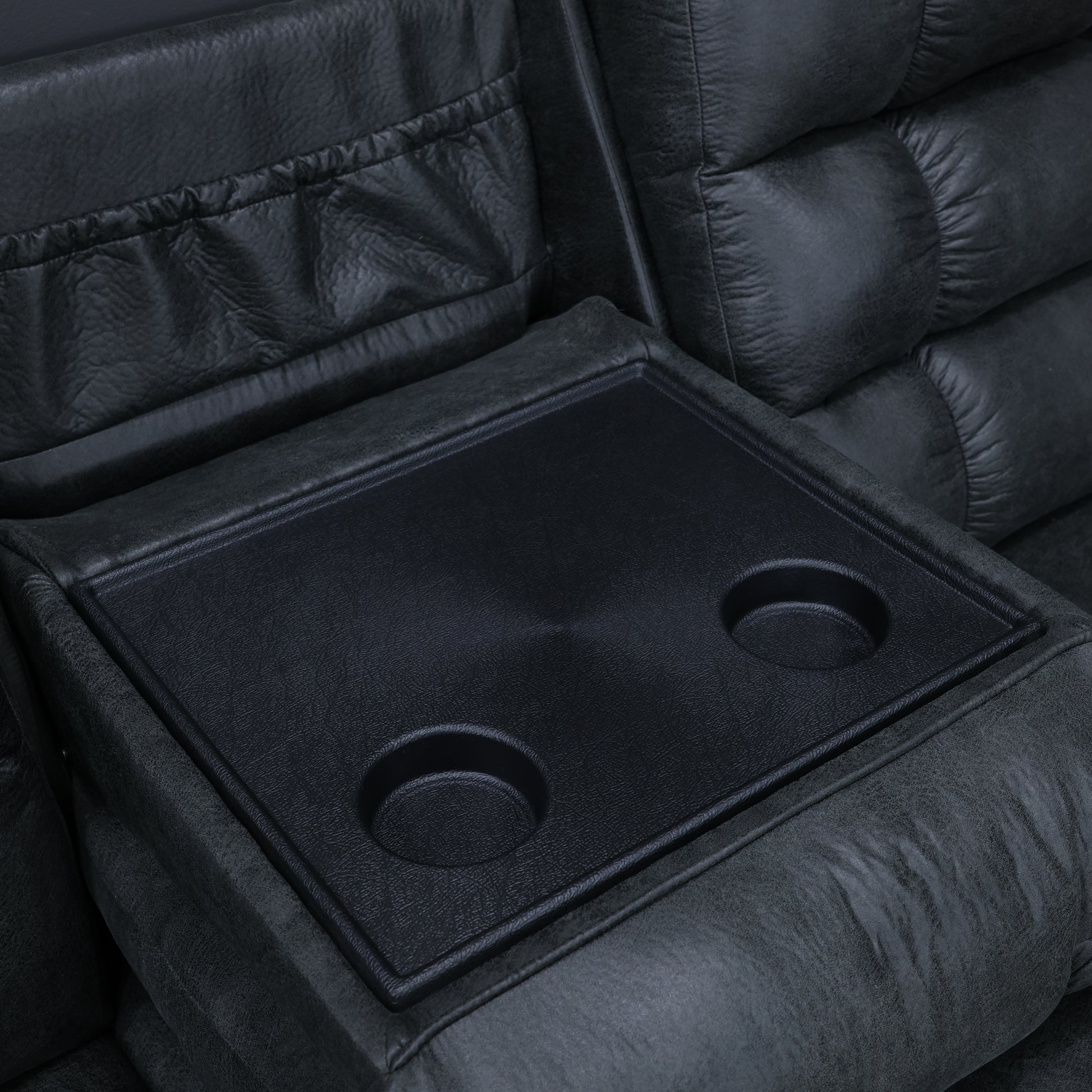 Waldara Reclining Sofa w/ Drop Down Table - Charcoal