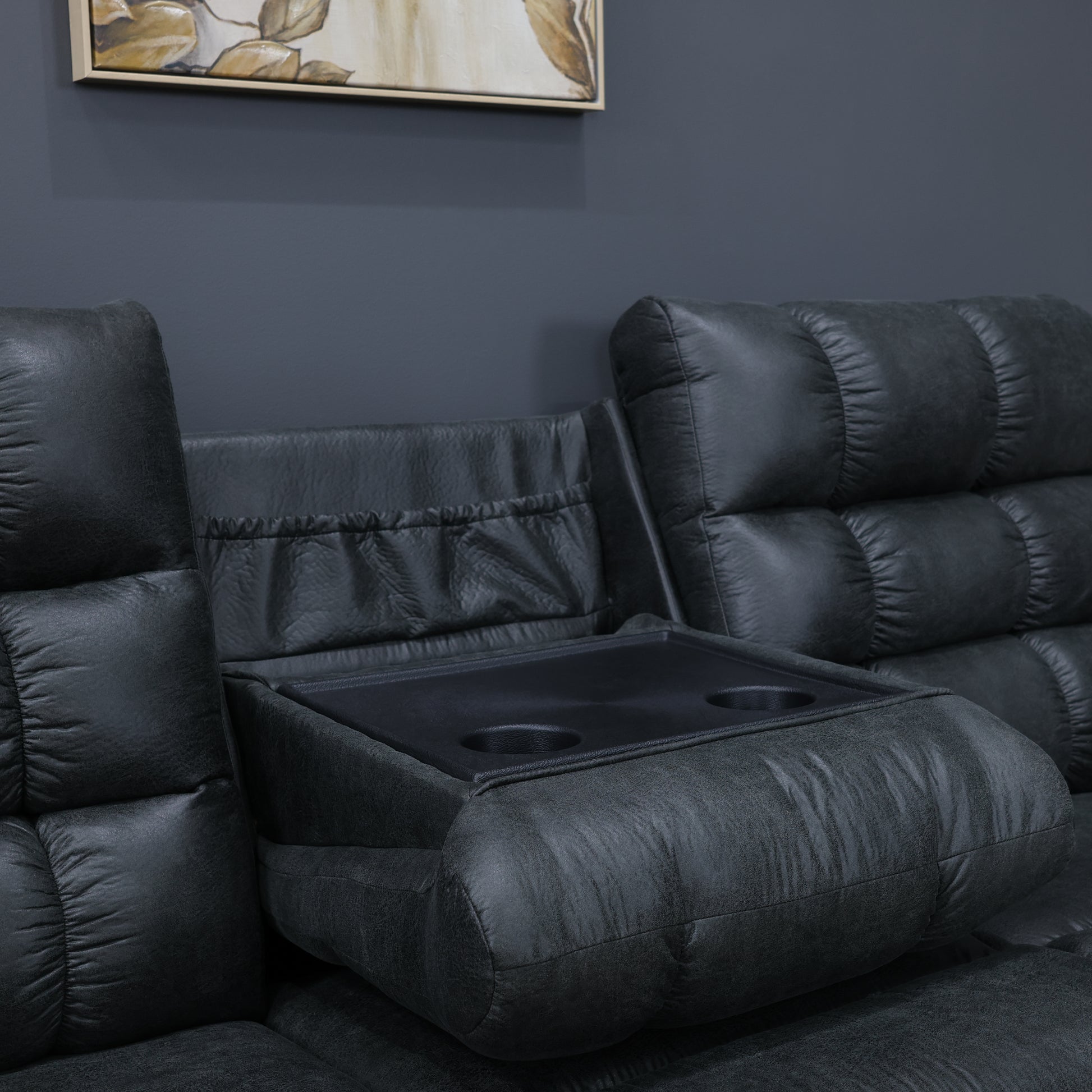 Waldara Reclining Sofa w/ Drop Down Table - Charcoal