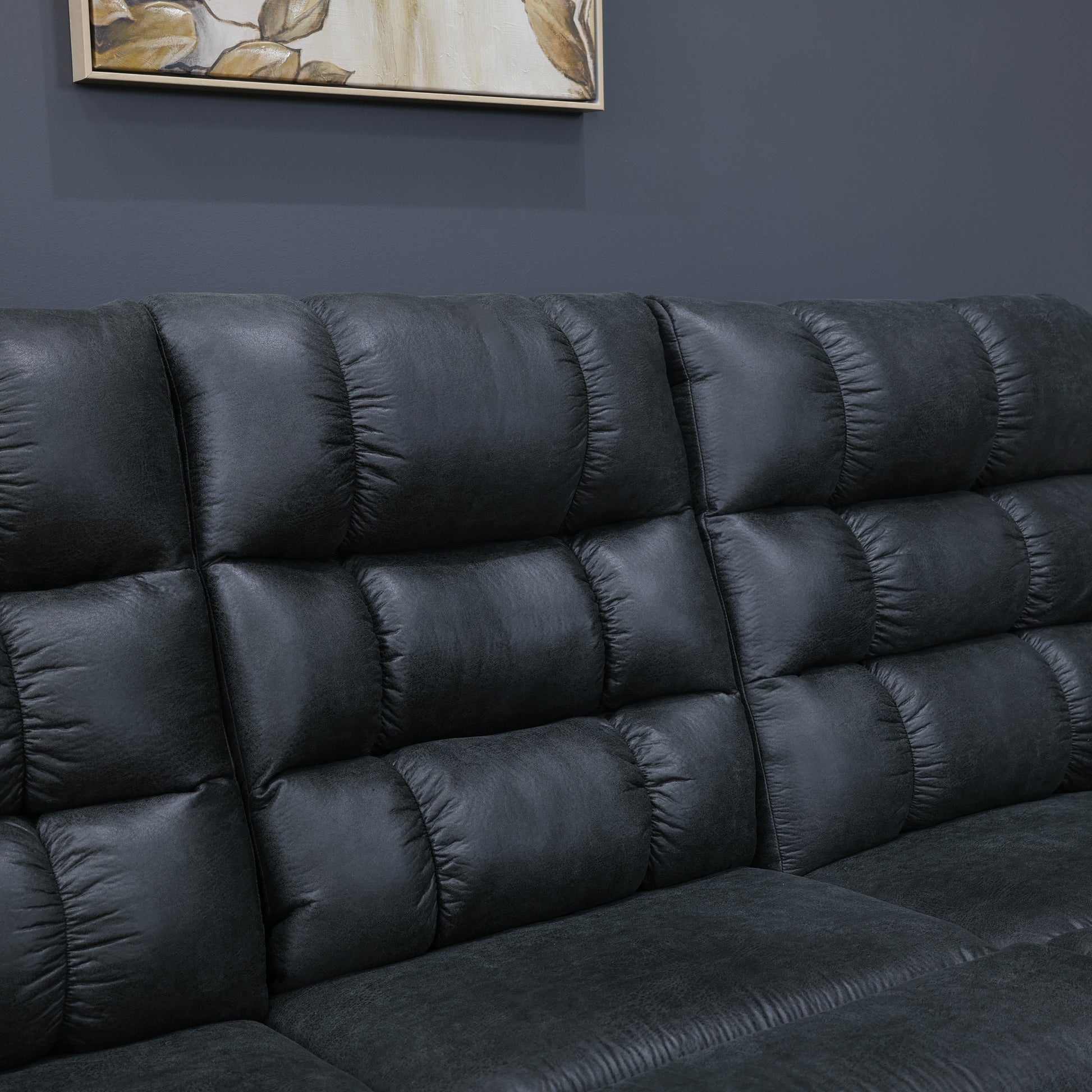 Waldara Reclining Sofa w/ Drop Down Table - Charcoal