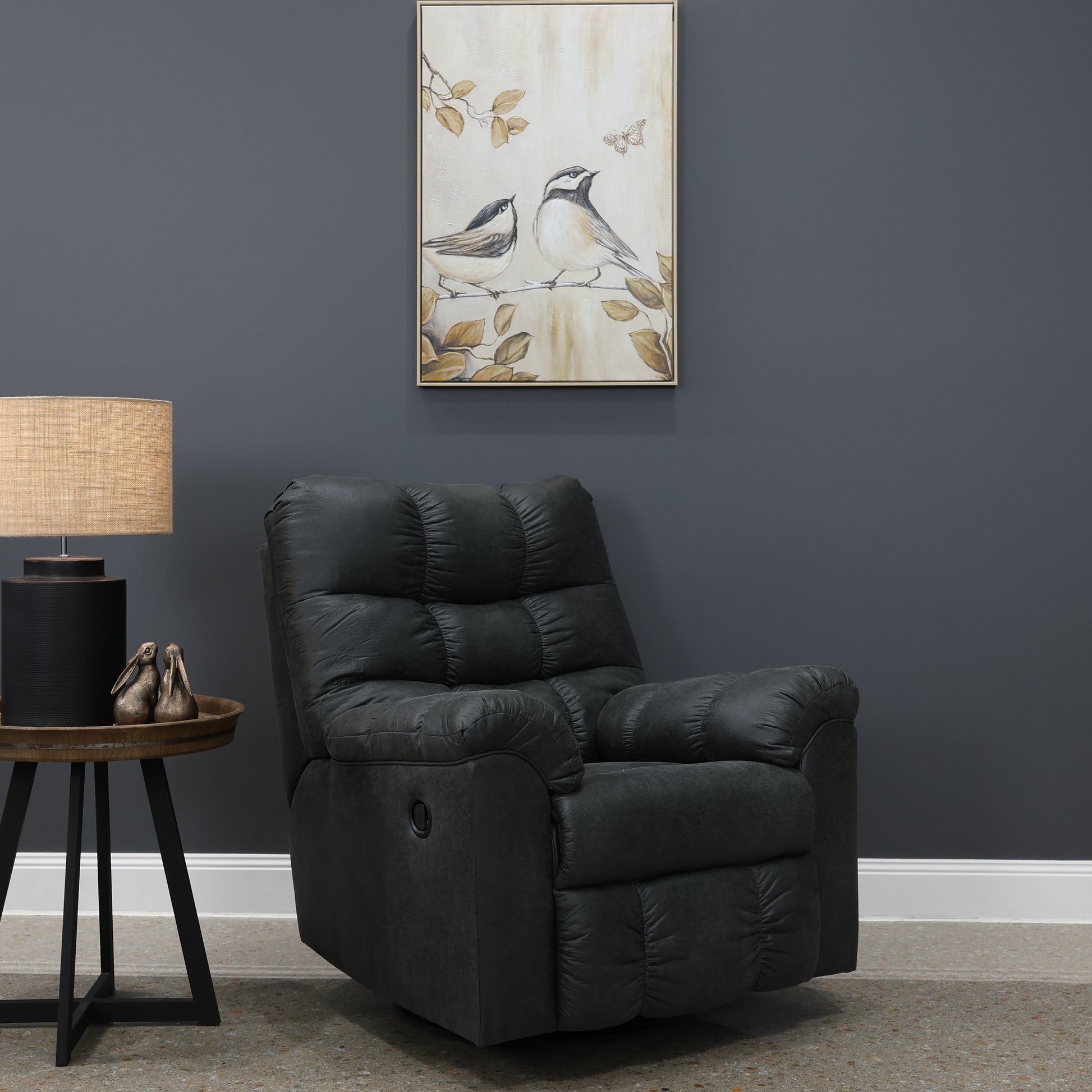Waldara Swivel Rocker Recliner - Charcoal