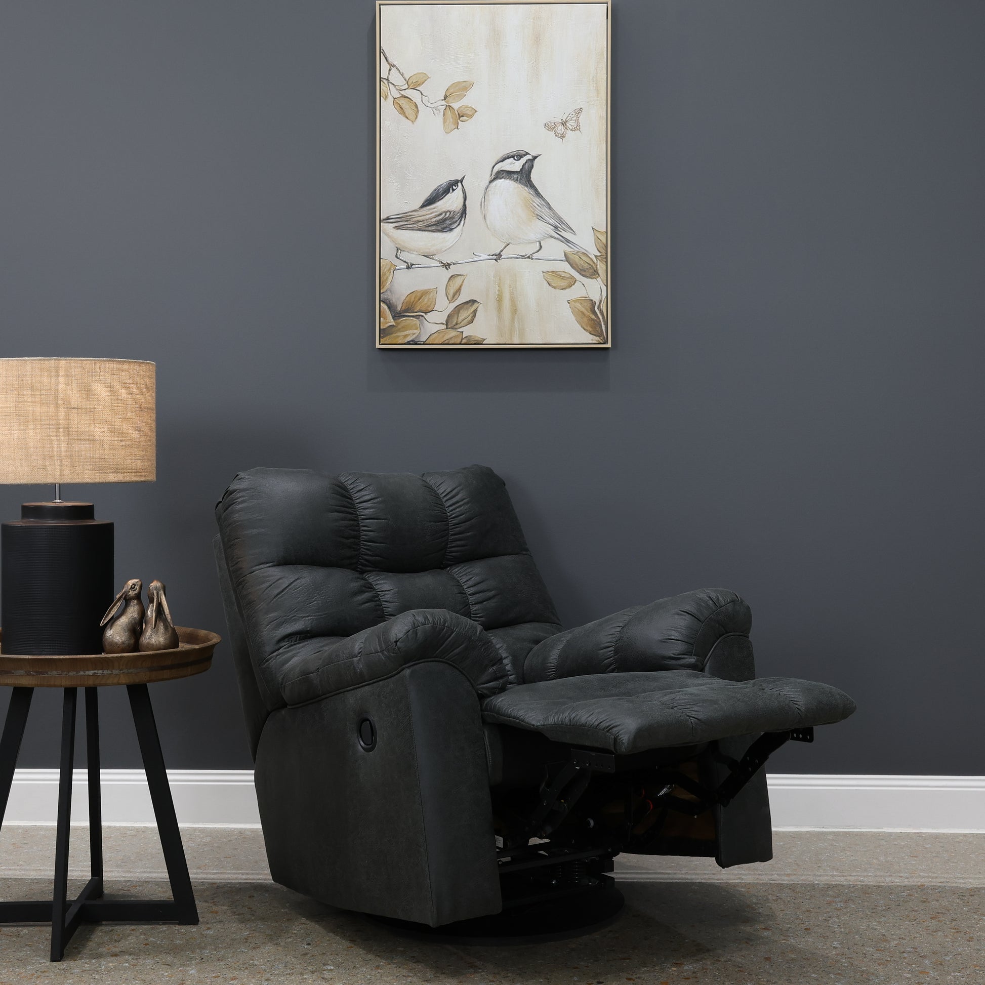 Waldara Swivel Rocker Recliner - Charcoal