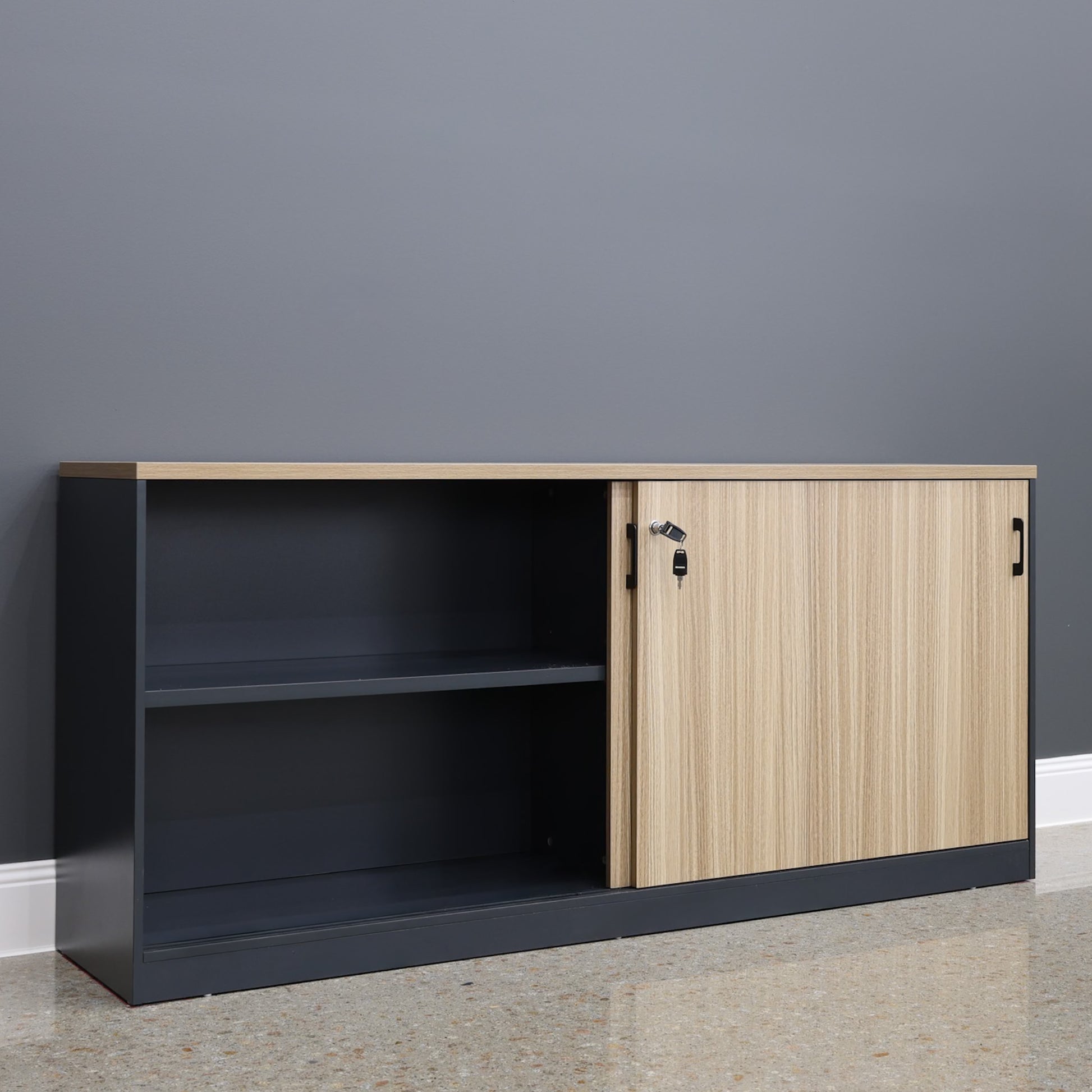 Performance 1800 Sliding Door Buffet - Natural Oak/ Charcoal