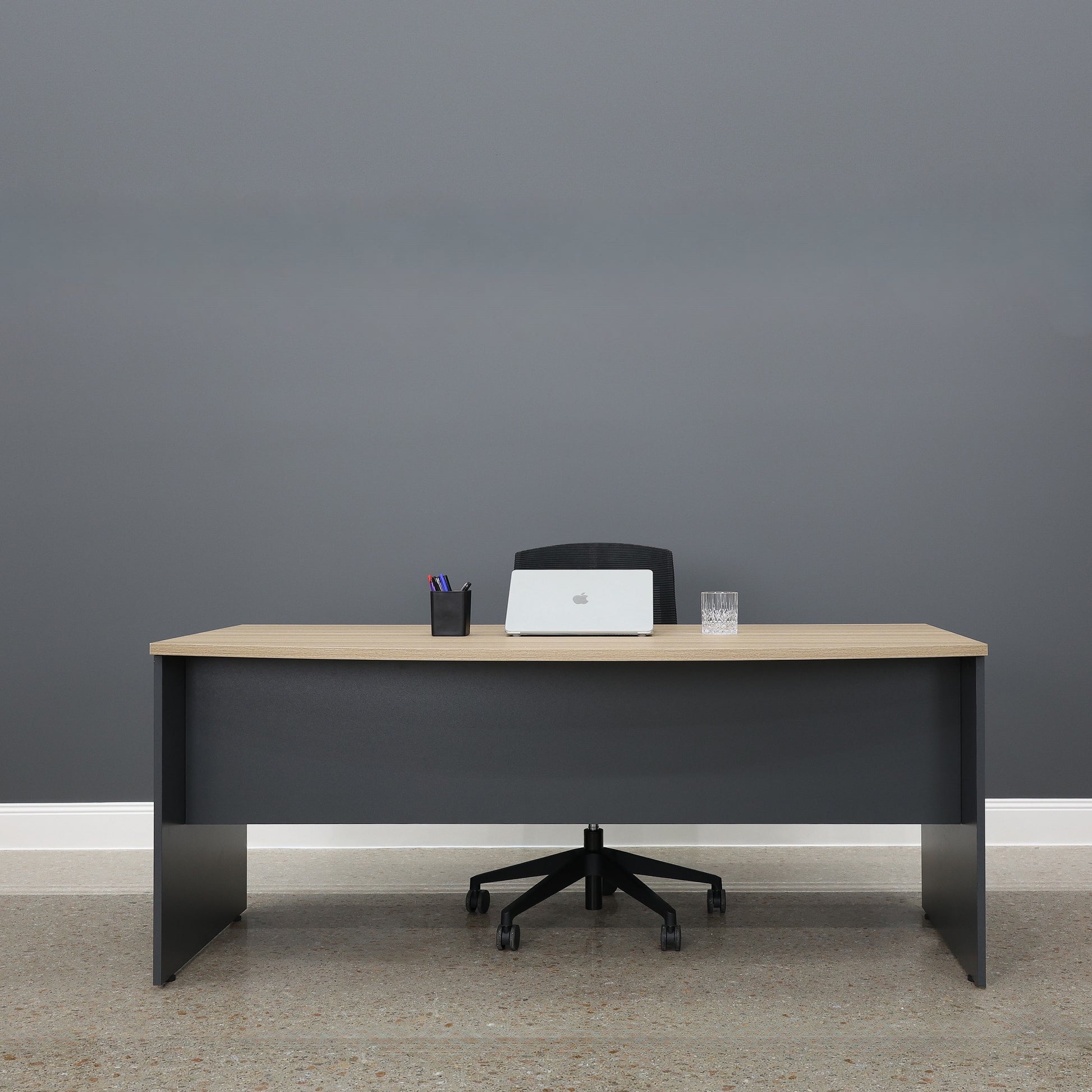 Performance Bow Front Desk - Natural Oak/ Charcoal