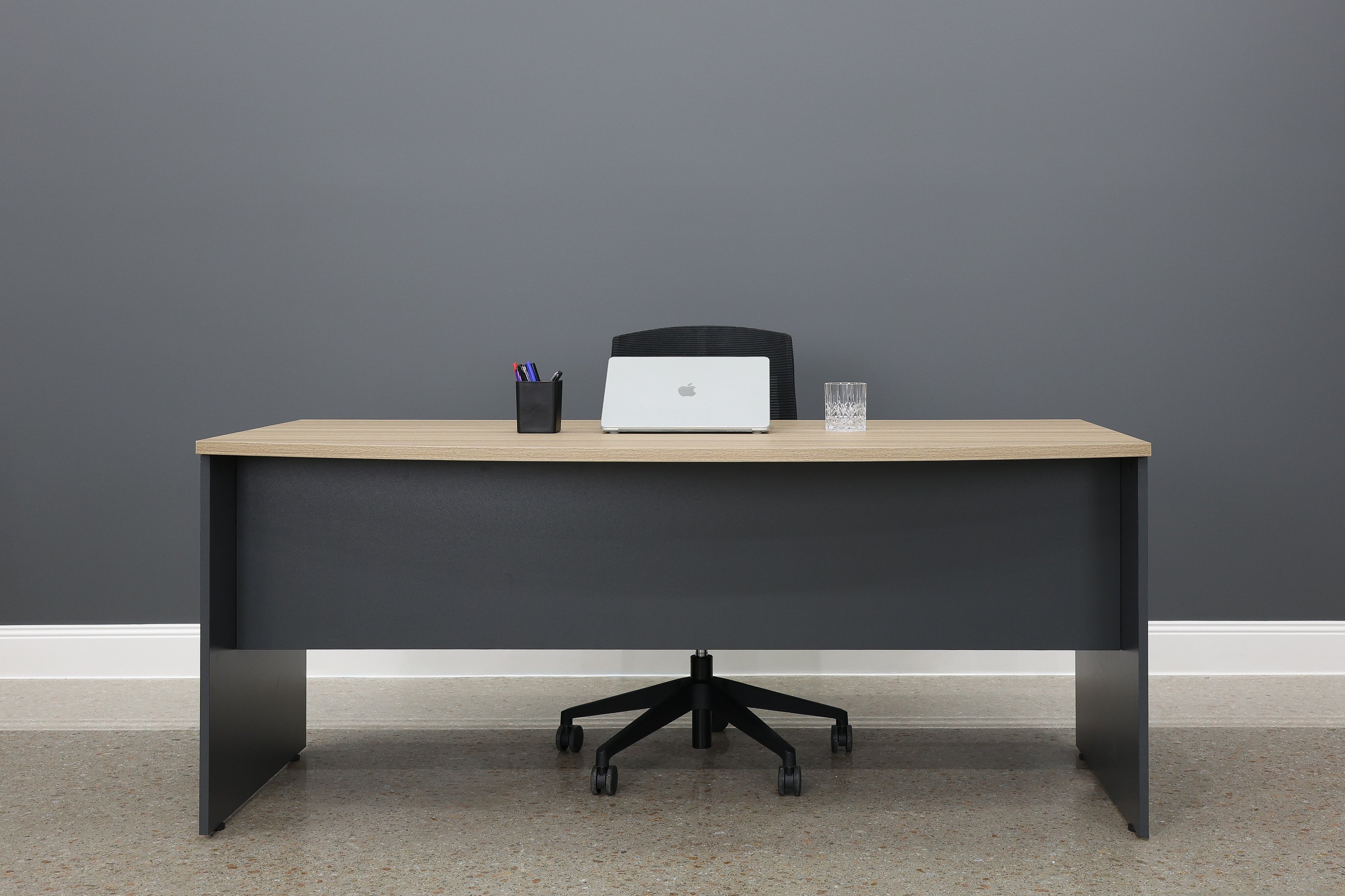 Performance Bow Front Desk - Natural Oak/ Charcoal