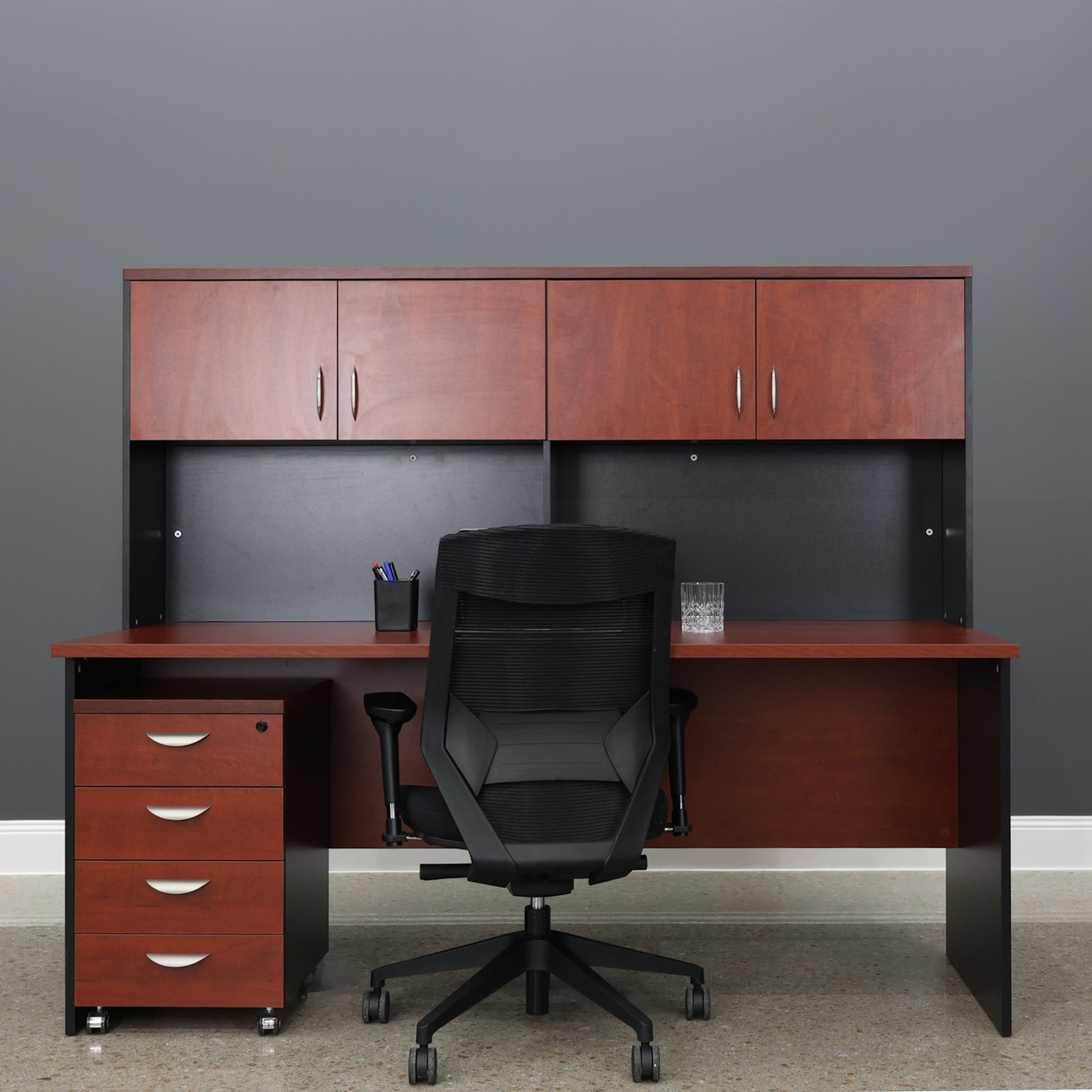 Performance 1800 Office Desk & Hutch - Red Gum/ Black