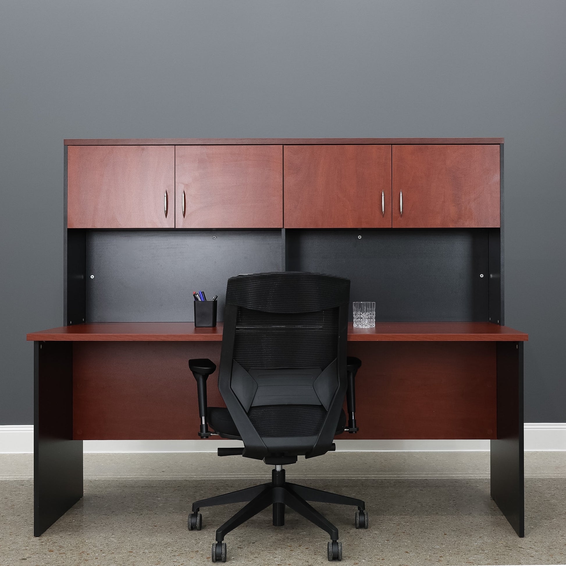 Performance 1800 Office Desk & Hutch - Red Gum/ Black