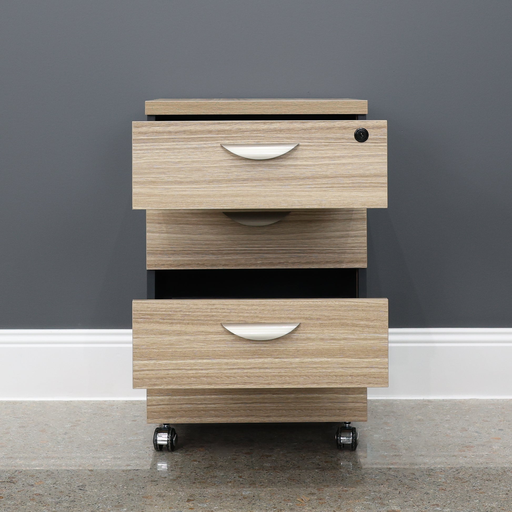 Performance 4 Drawer Pedestal - Natural Oak/ Charcoal