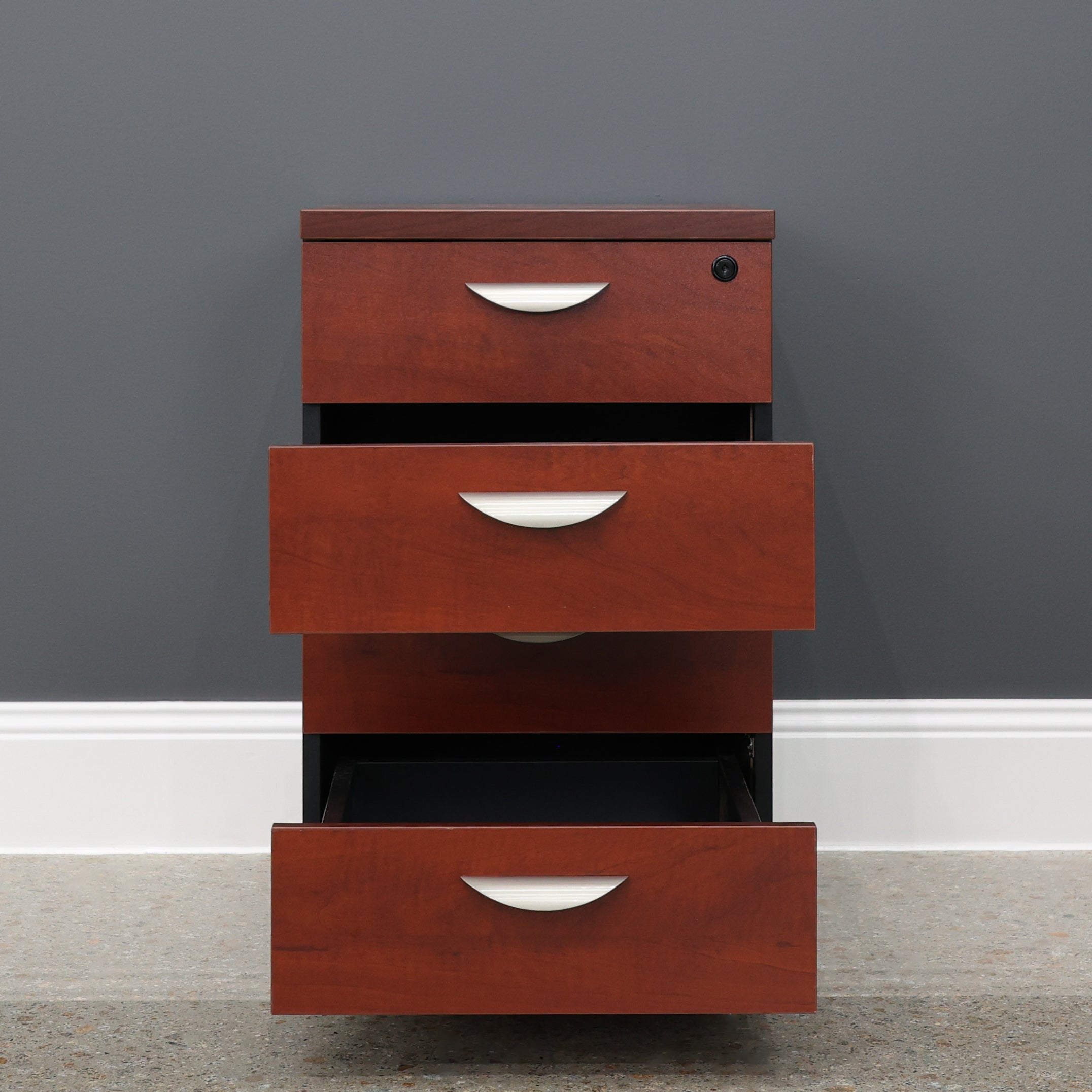 Performance 4 Drawer Pedestal - Red Gum/ Black