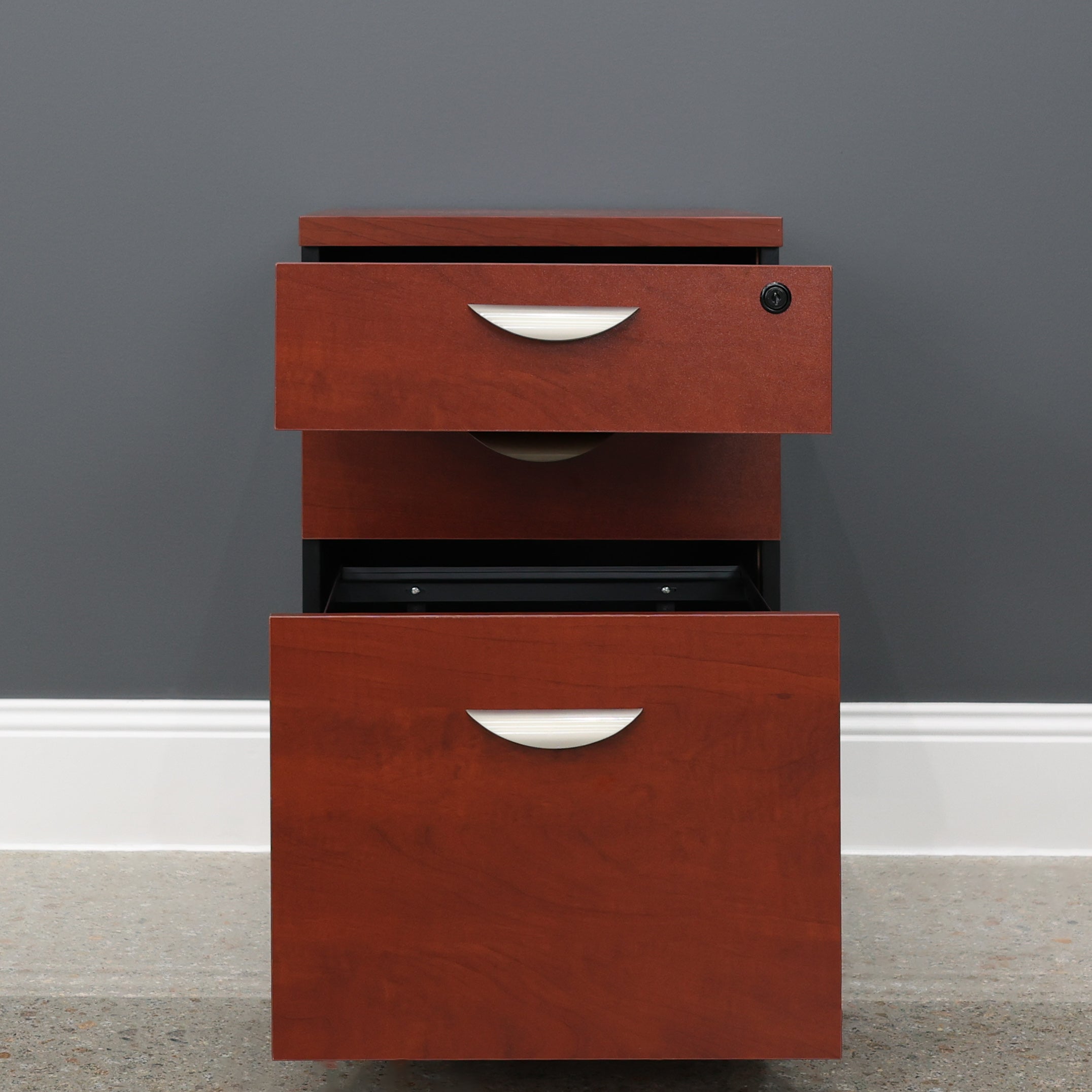 Performance 2 Drawer, 1 File Pedestal - Red Gum/ Black