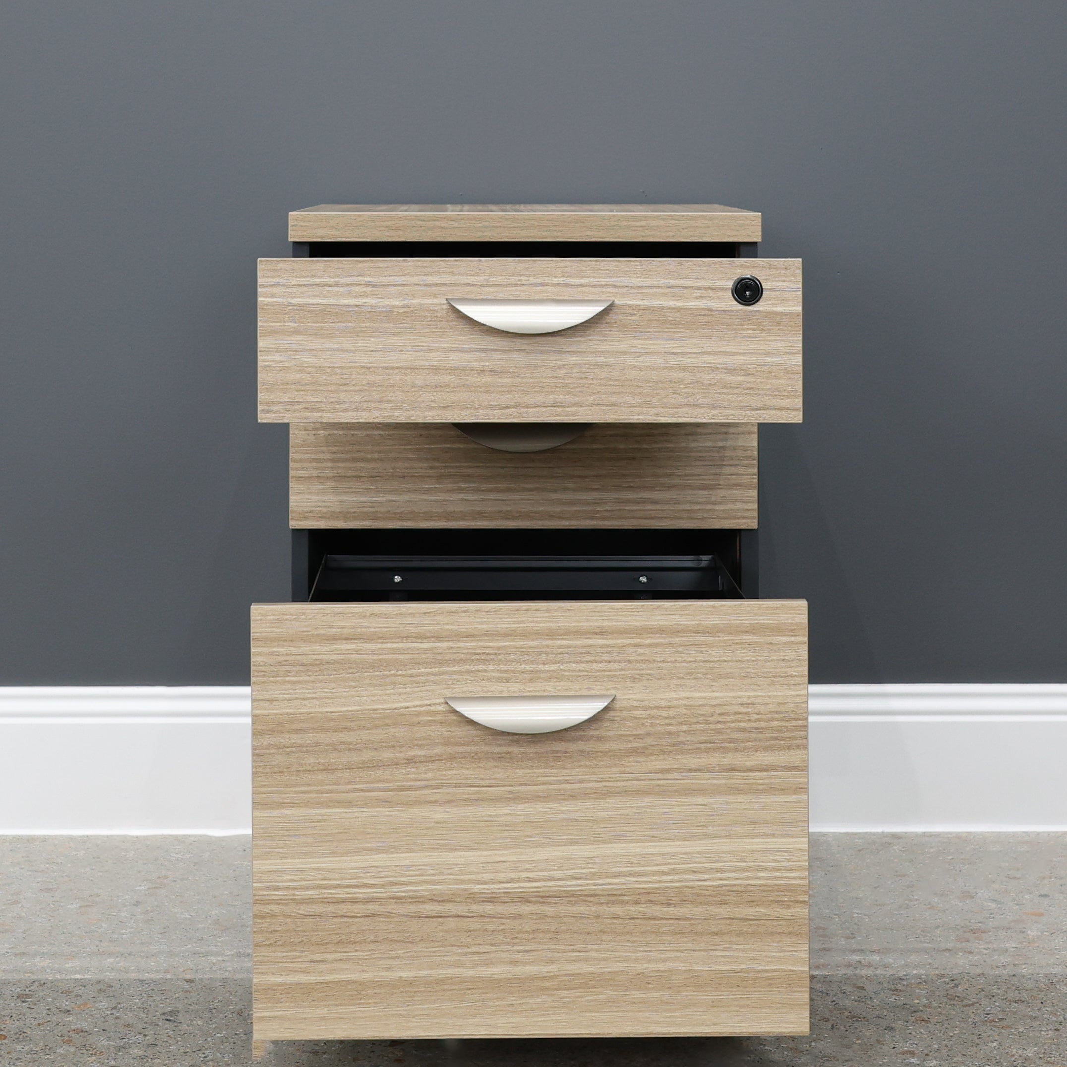 Performance 2 Drawer, 1 File Pedestal – Natural Oak/Charcoal