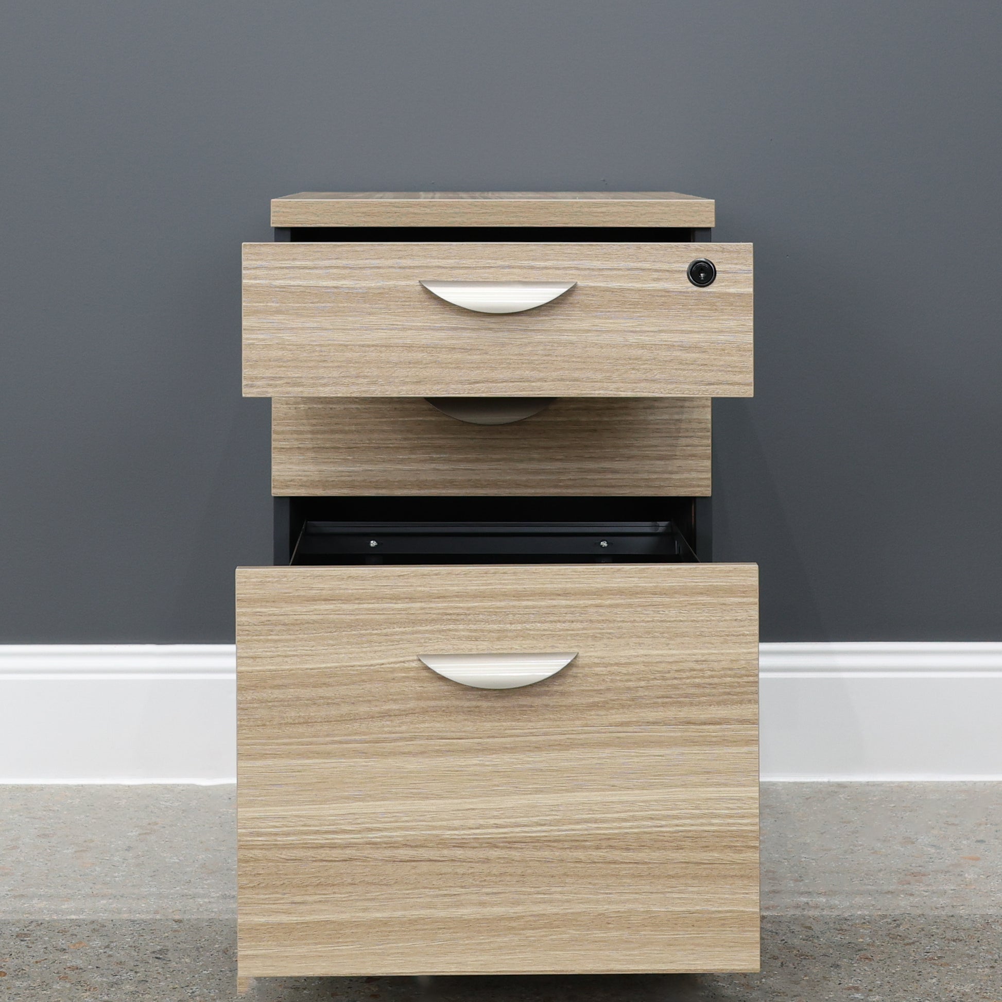 Performance 2 Drawer, 1 File Pedestal – Natural Oak/Charcoal