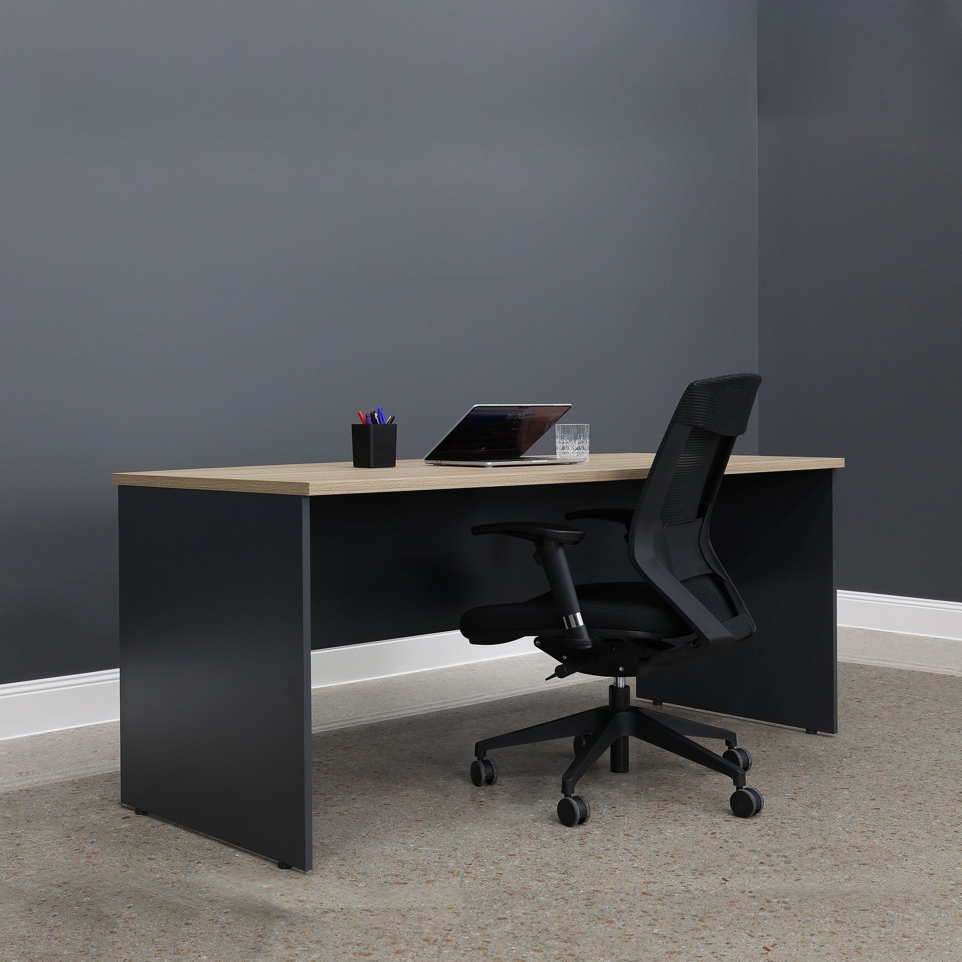 Performance Bow Front Desk - Natural Oak/ Charcoal