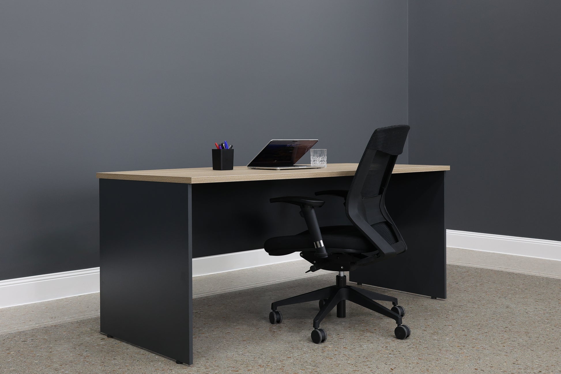 Performance Bow Front Desk - Natural Oak/ Charcoal