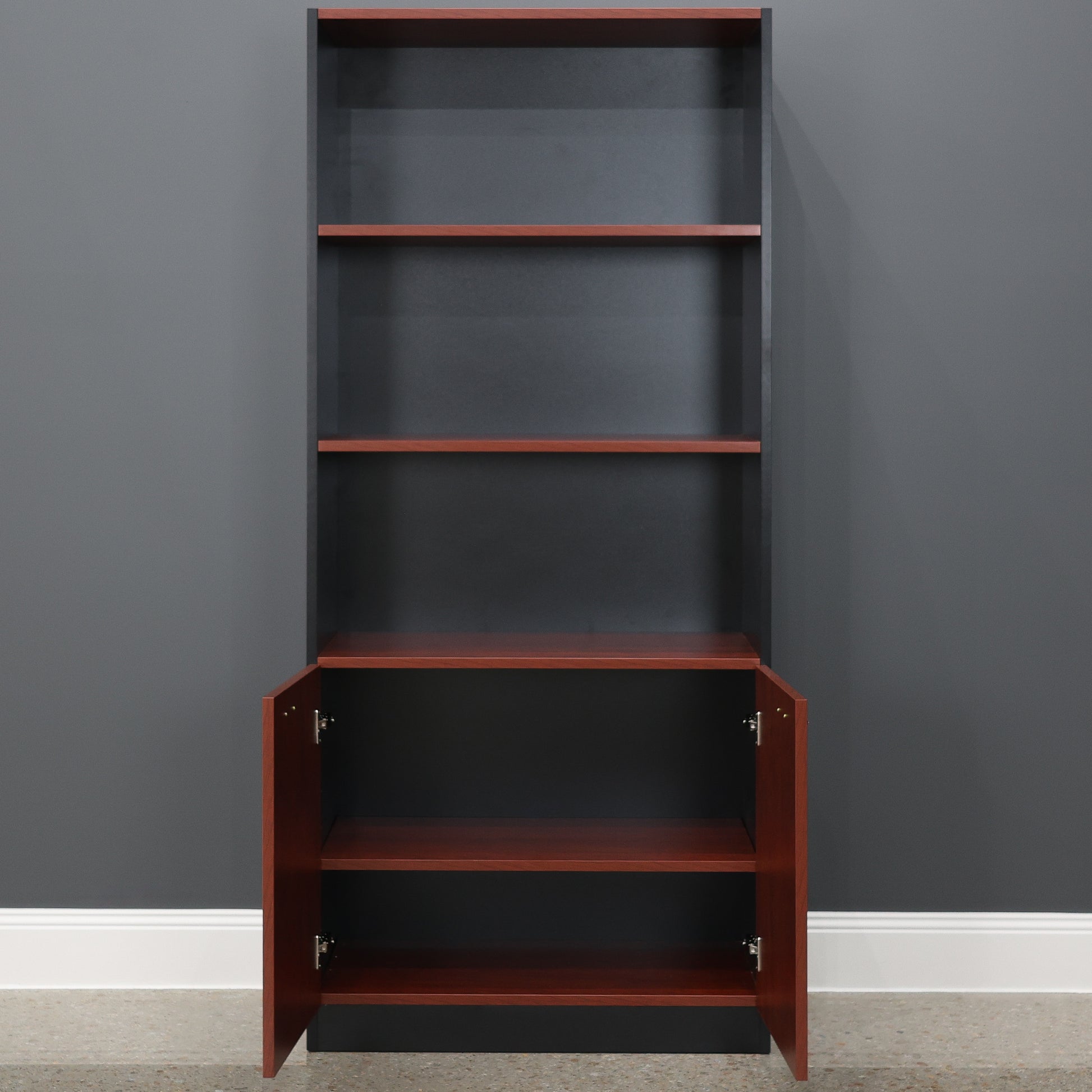 Performance Bookcase Split Large - Red Gum/ Charcoal