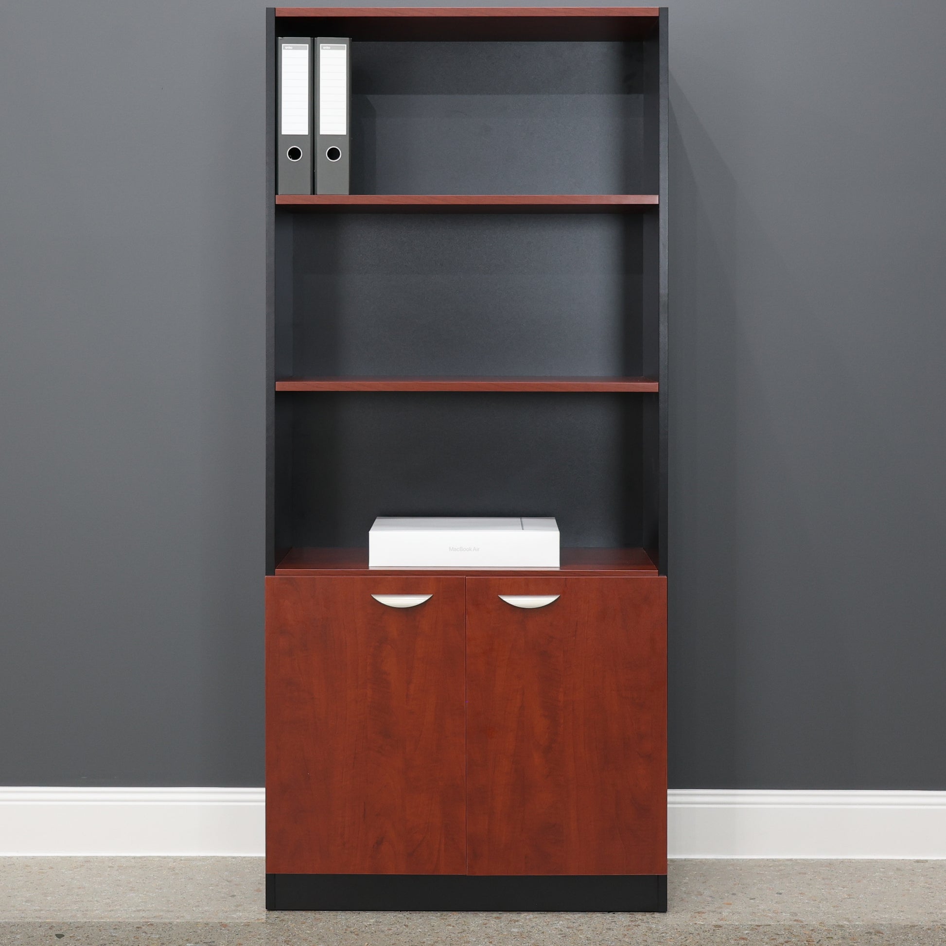 Performance Bookcase Split Large - Red Gum/ Charcoal