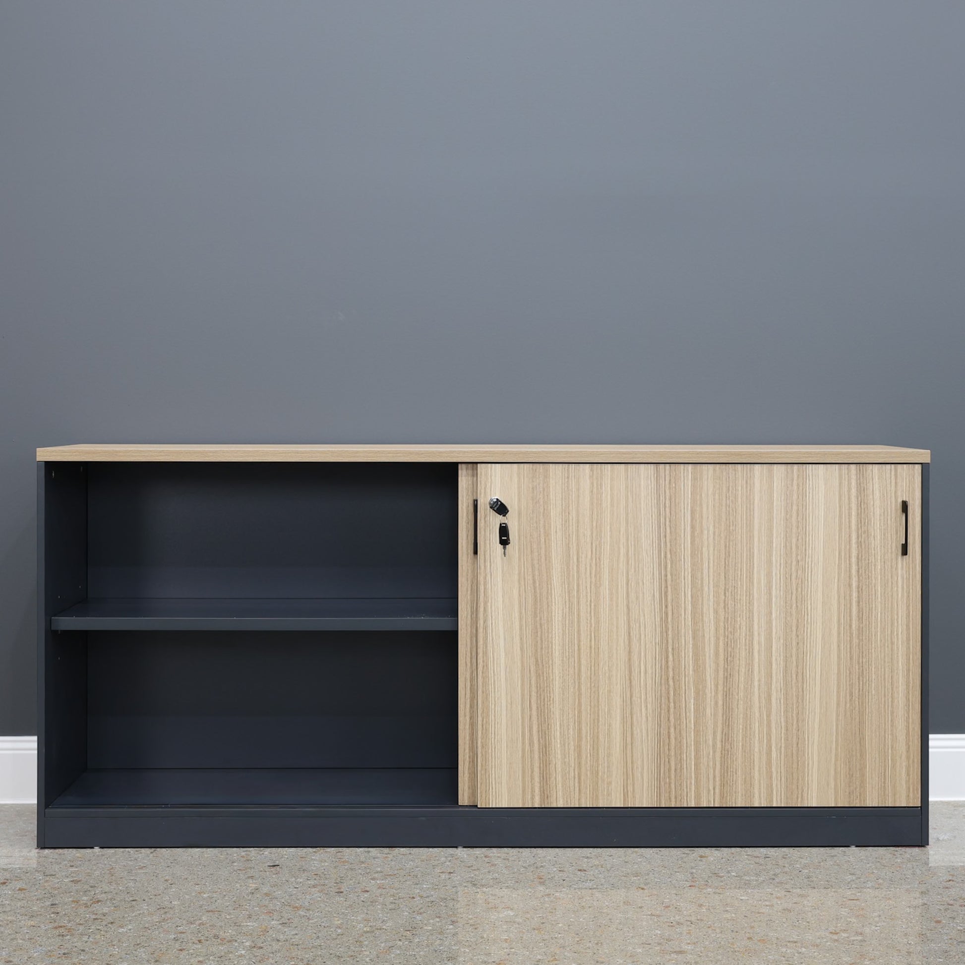 Performance 1800 Sliding Door Buffet - Natural Oak/ Charcoal