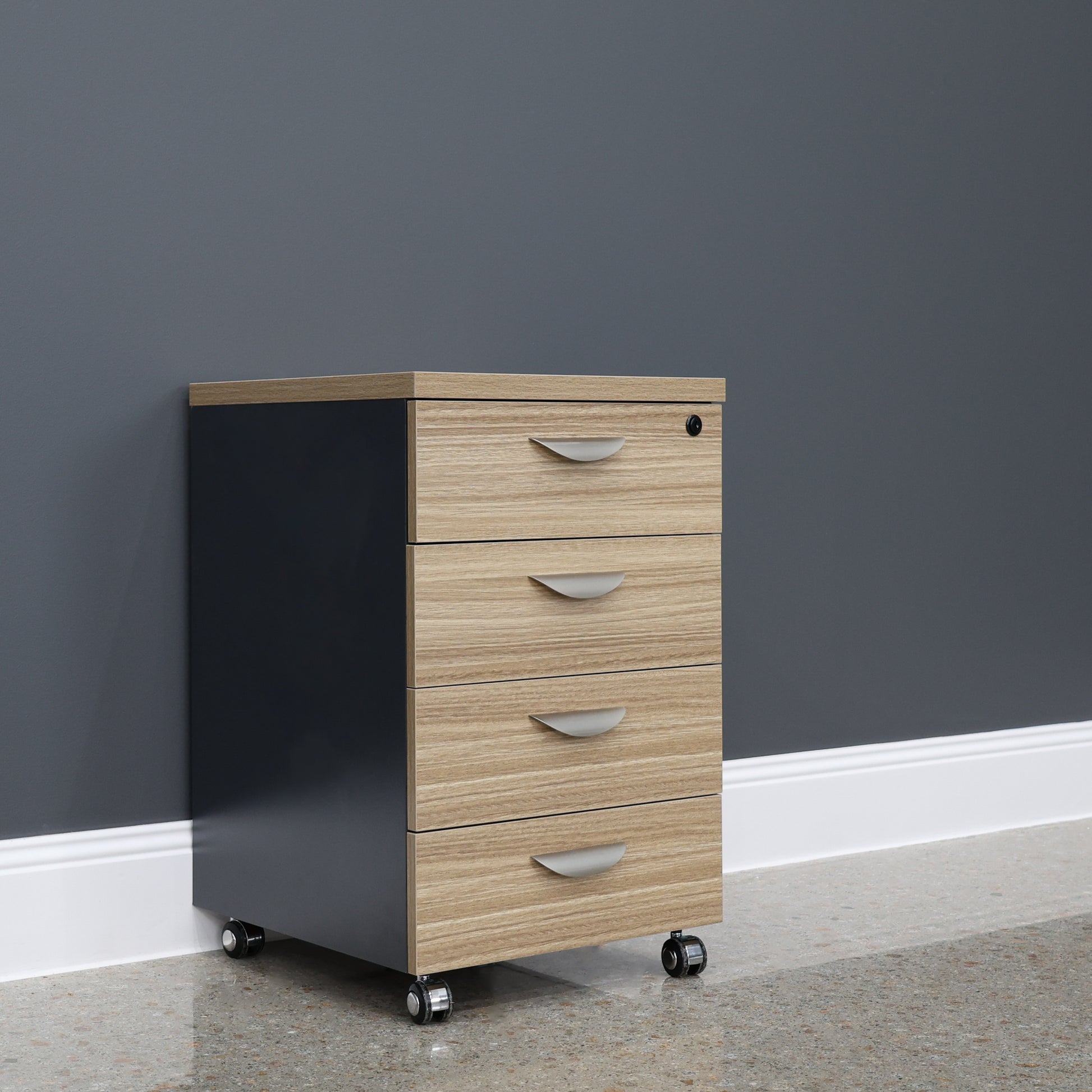 Performance 4 Drawer Pedestal - Natural Oak/ Charcoal