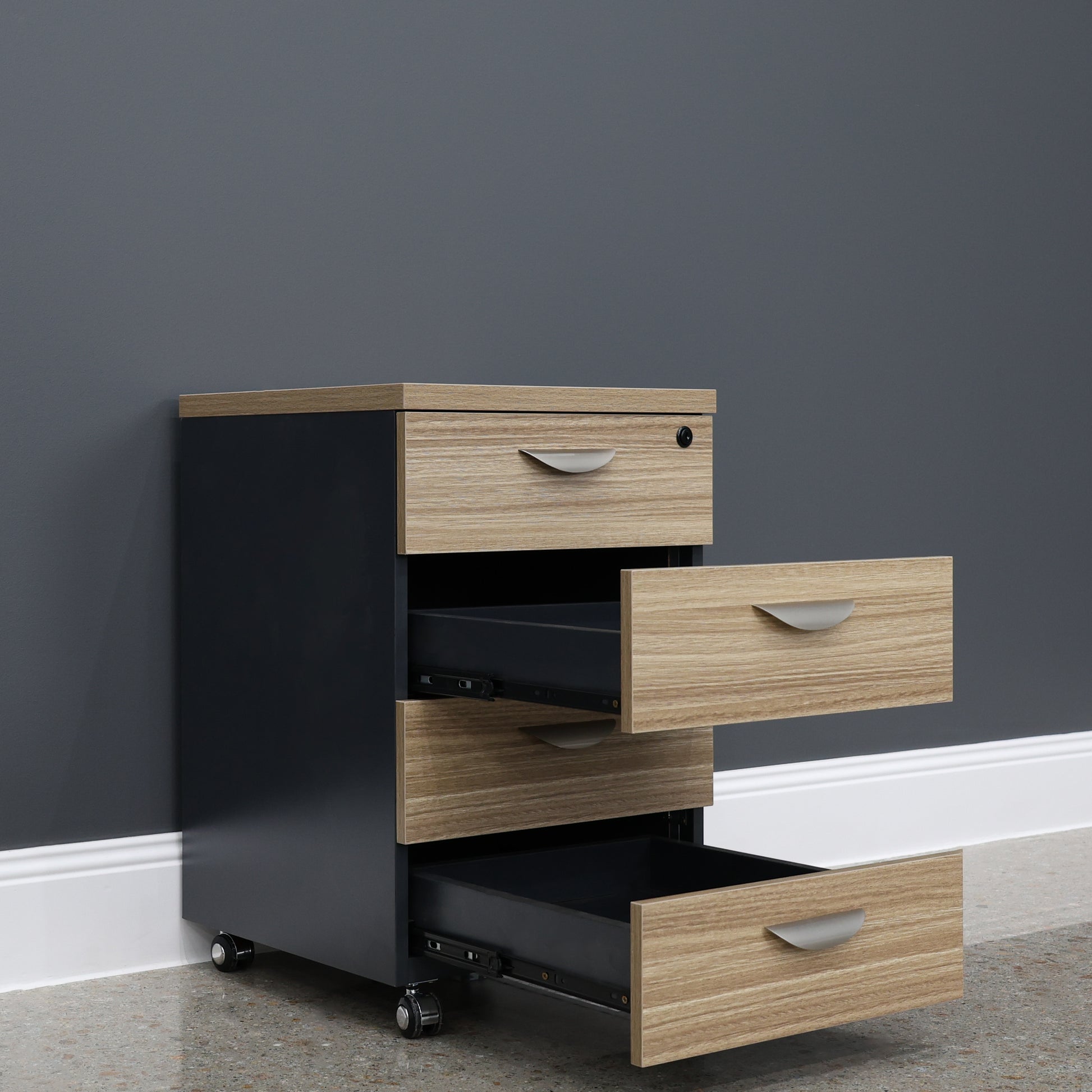 Performance 4 Drawer Pedestal - Natural Oak/ Charcoal