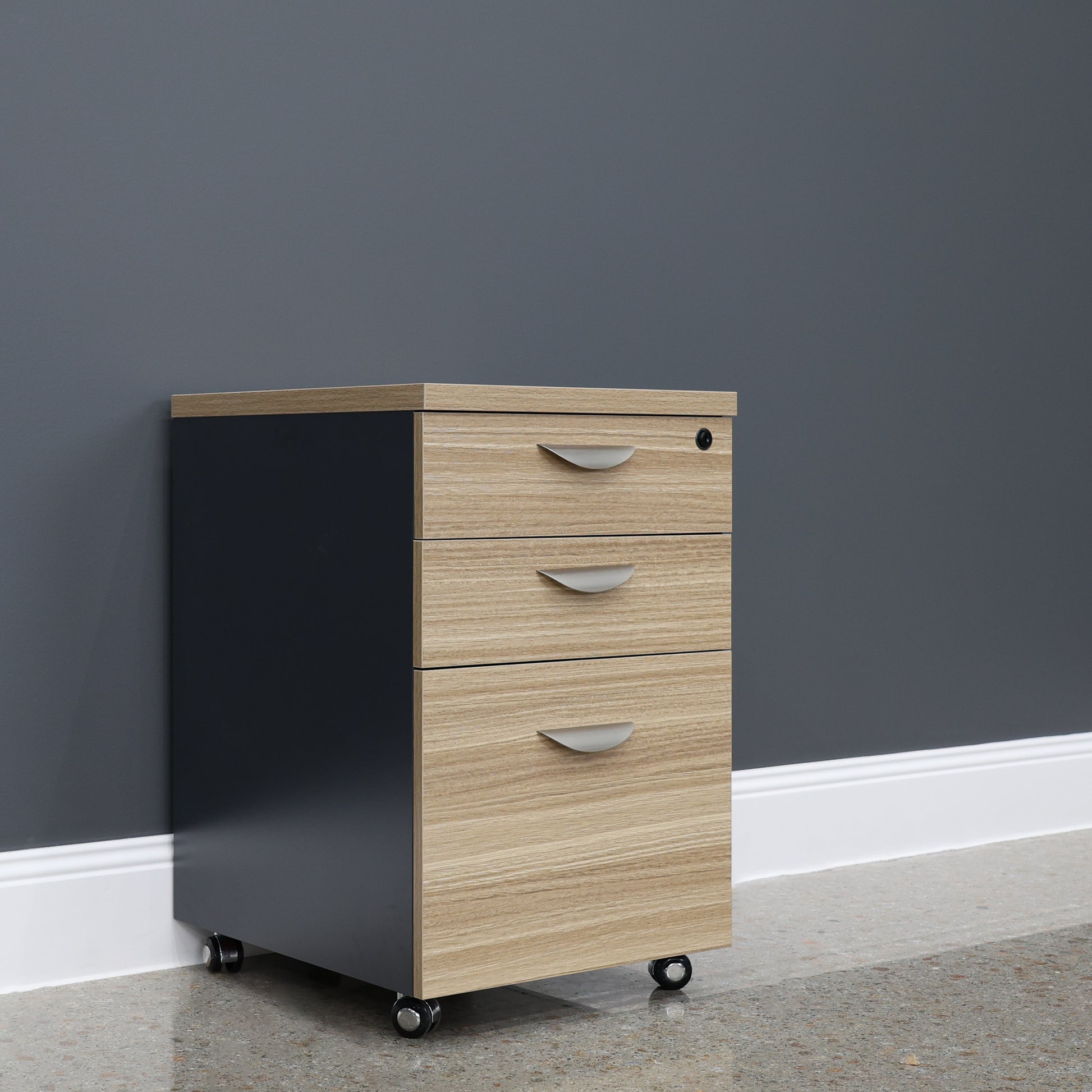 Performance 2 Drawer, 1 File Pedestal – Natural Oak/Charcoal