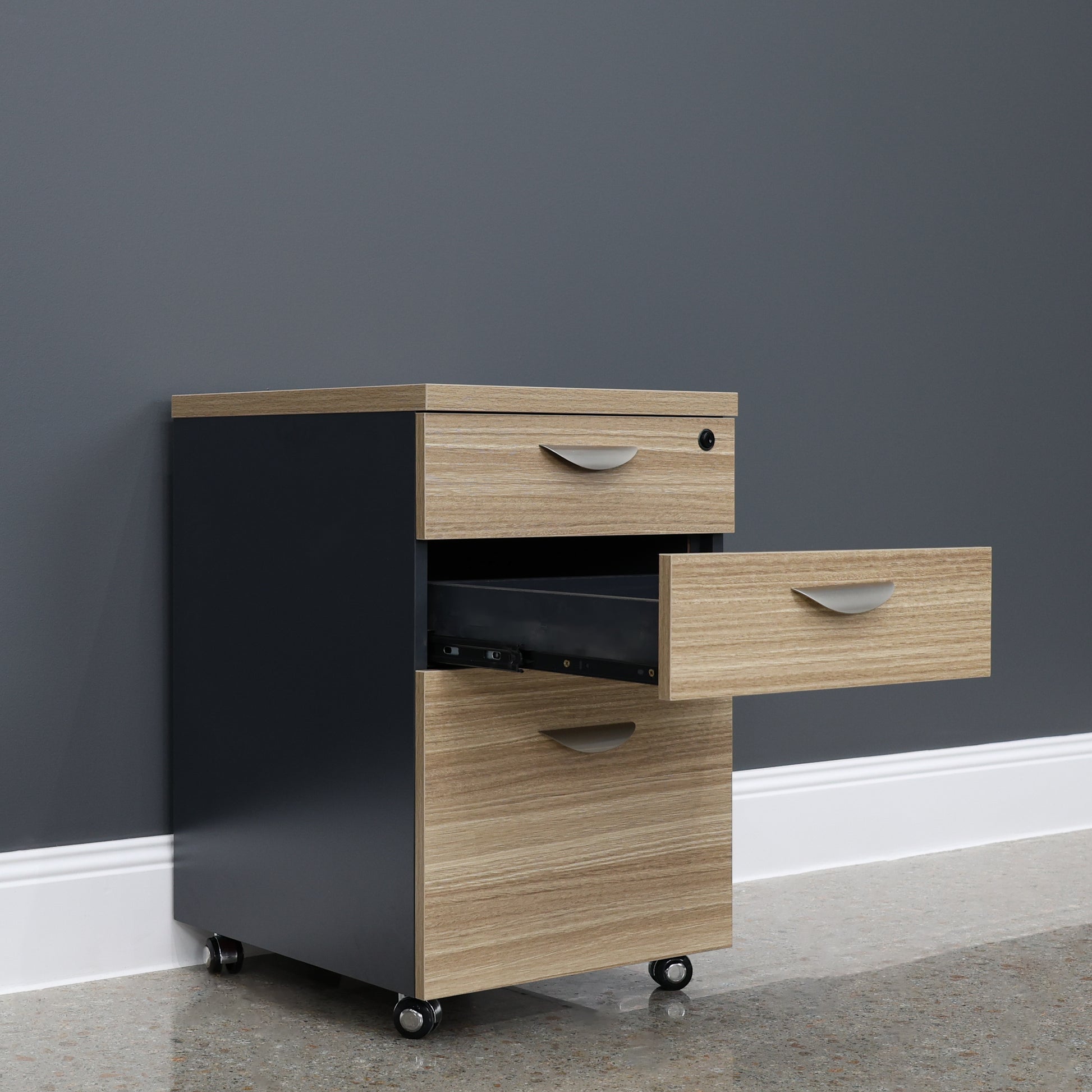 Performance 2 Drawer, 1 File Pedestal – Natural Oak/Charcoal