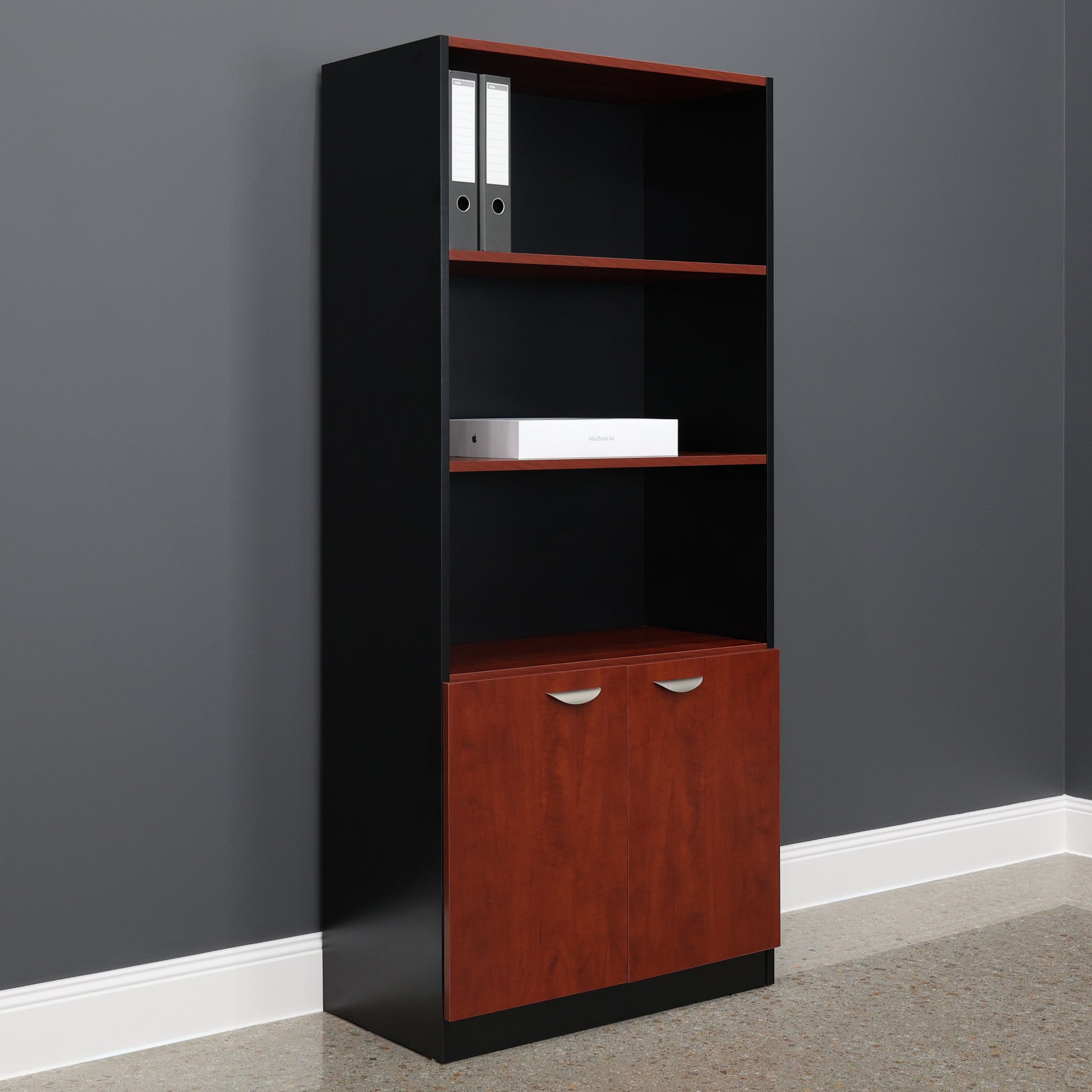 Performance Bookcase Split Large - Red Gum/ Charcoal