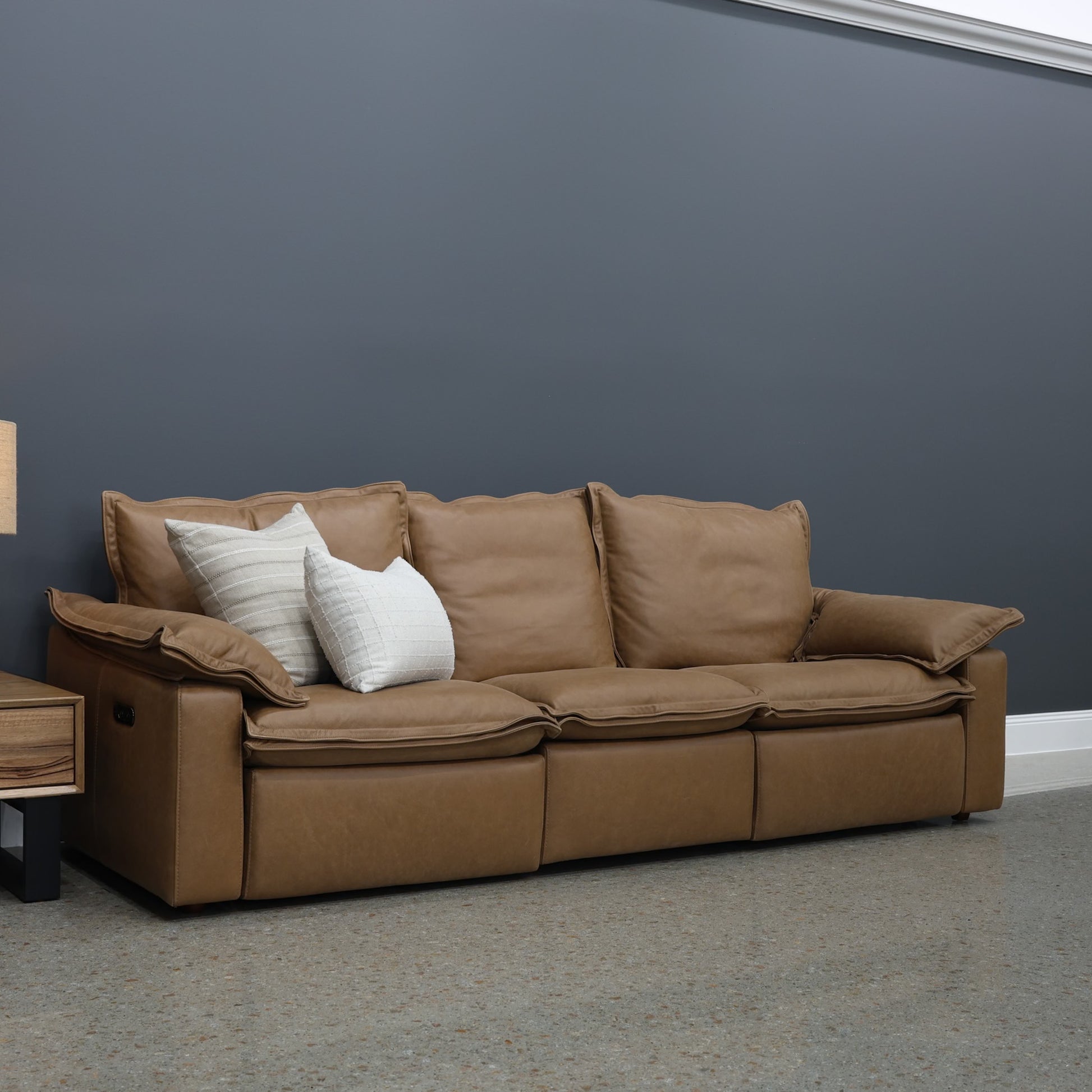 Portland Electric Reclining 3 Seater - Tan Leather