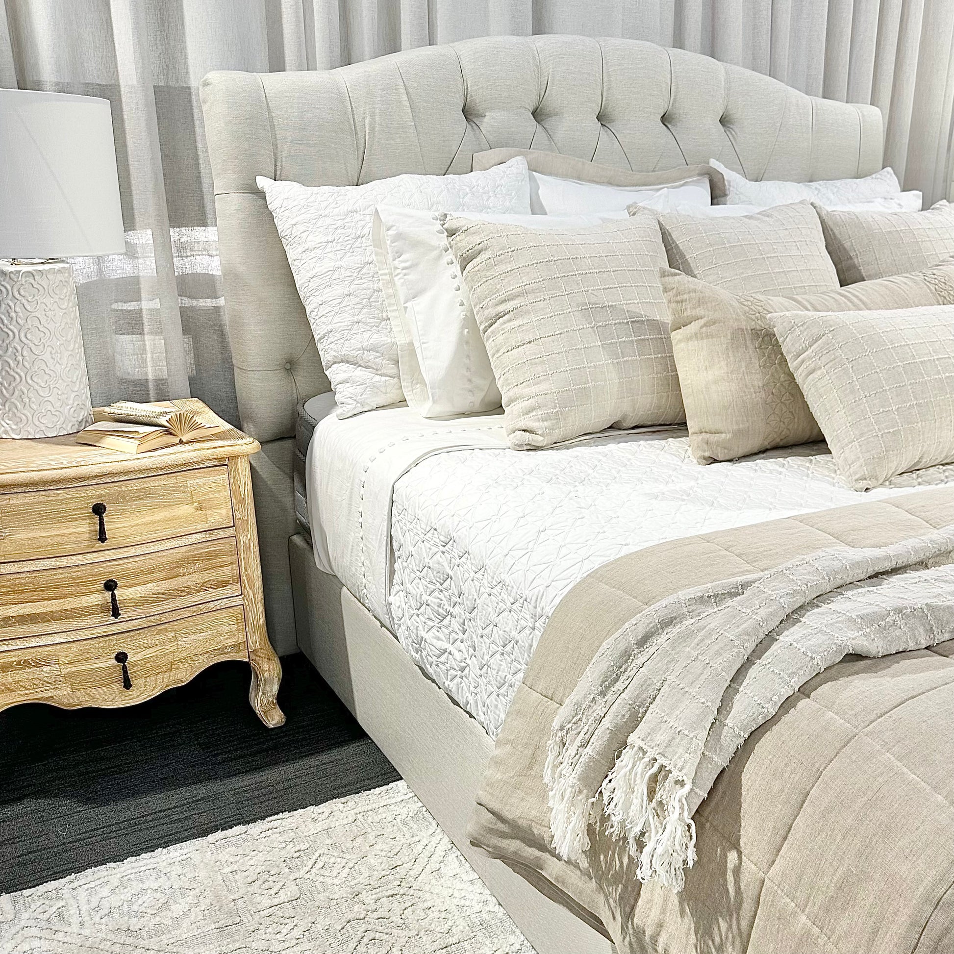 Brighton Upholstered Bedhead & Floating Base - Boston Oyster